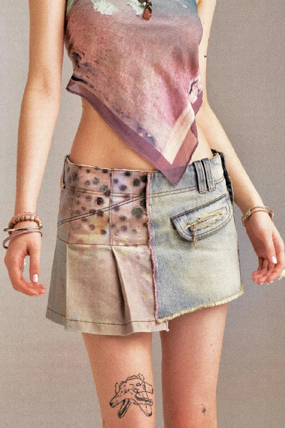 Reversible Patchwork Denim Mini Skirt