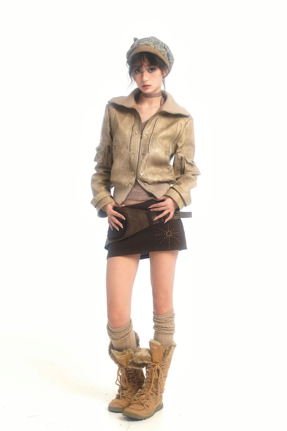 Cropped Jacket with Faux Fur Collar