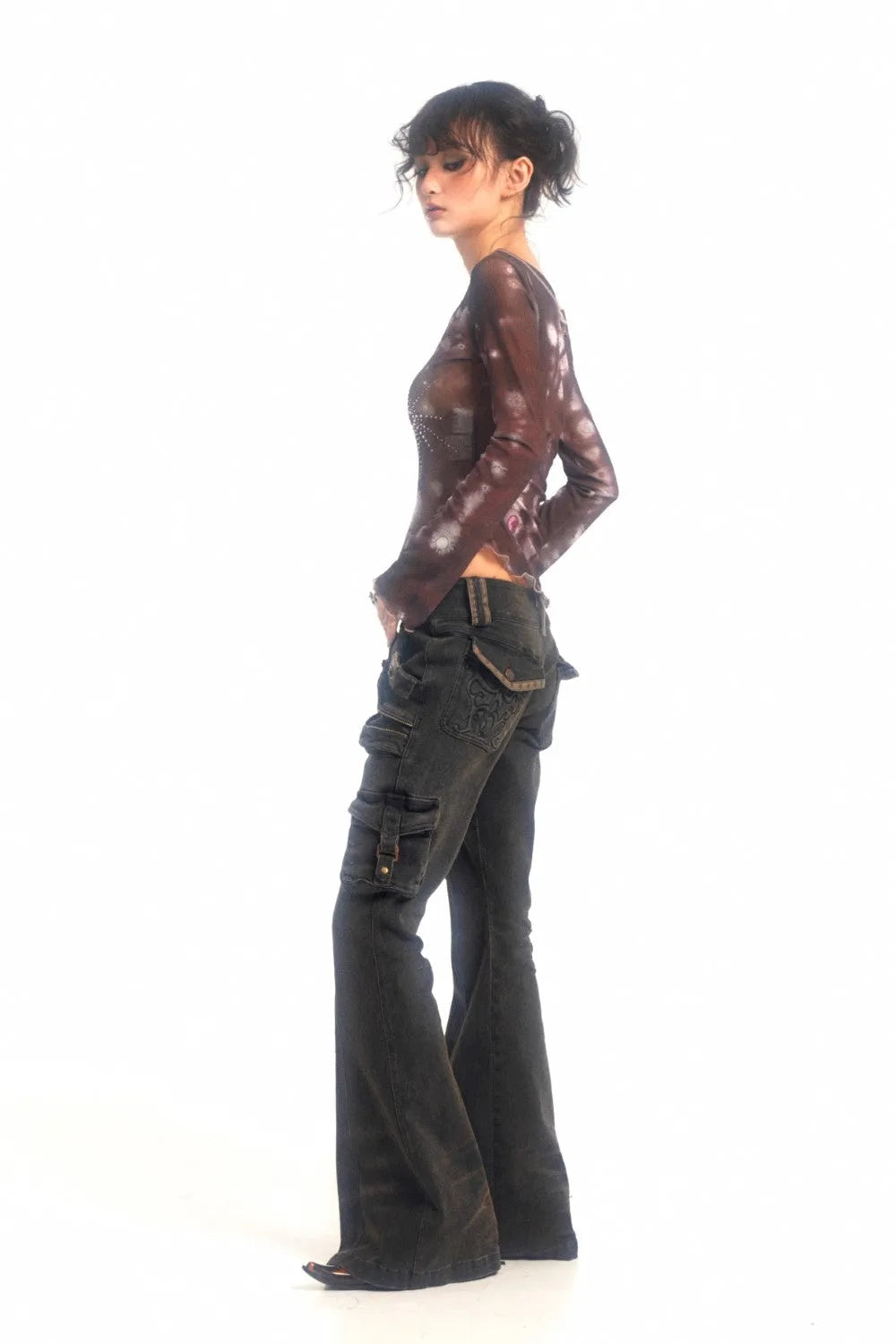 Retro Cargo Flare Denim Pants