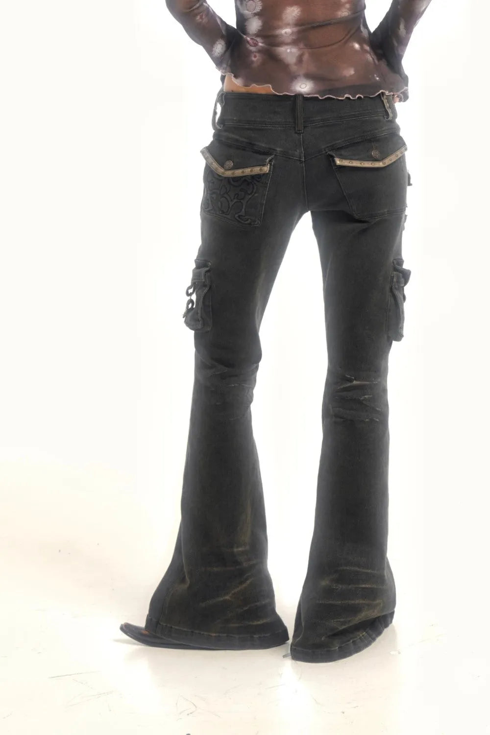 Retro Cargo Flare Denim Pants