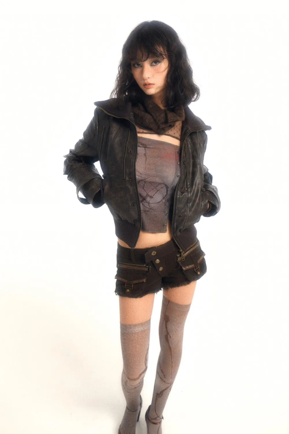 Brown Leather Detachable Fur Bomber Jacket