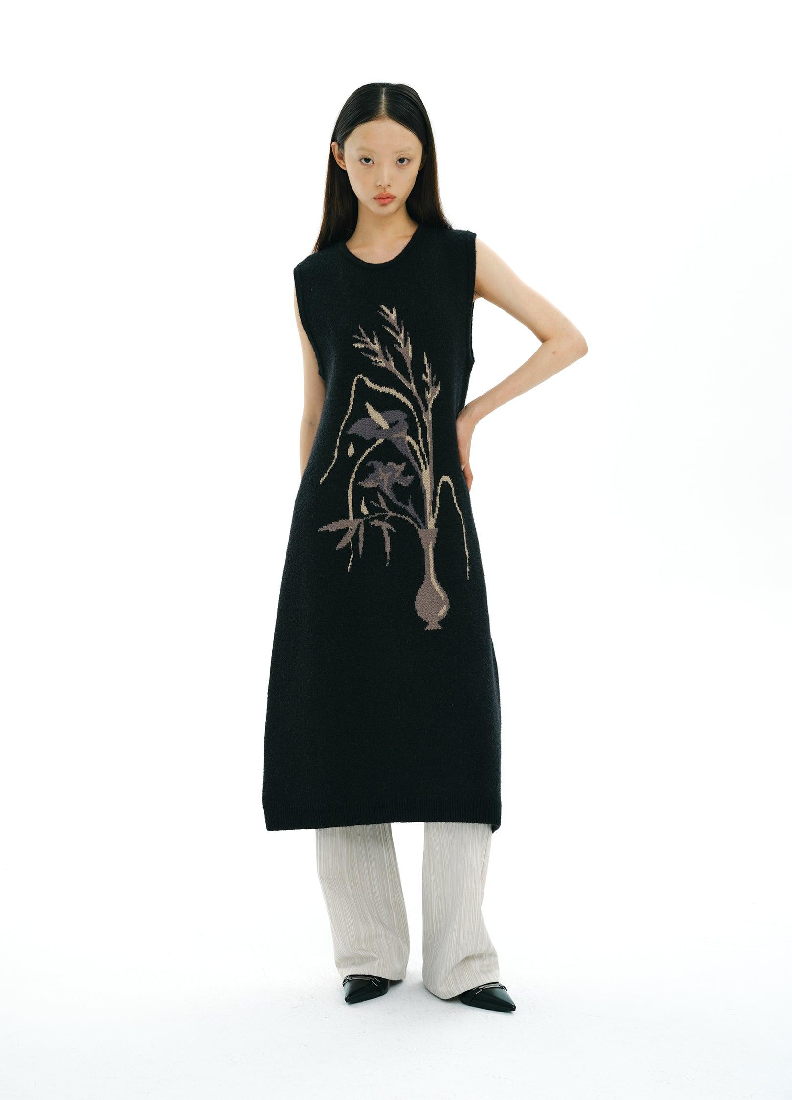 Elegant Floral Print Knit Dress - chiclara