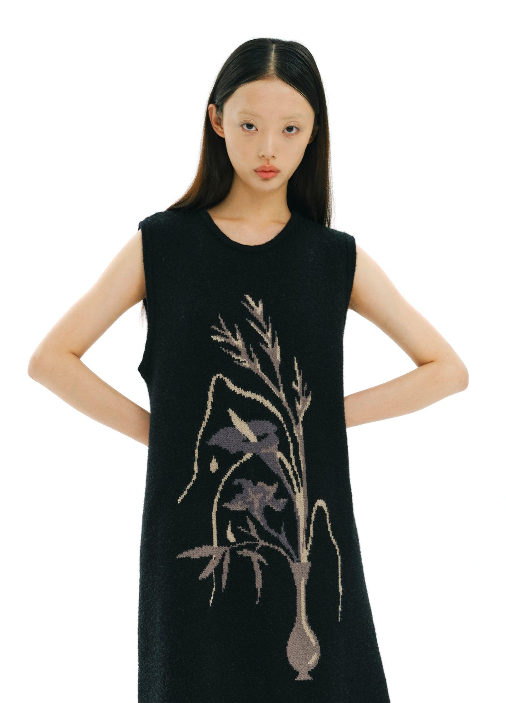 Elegant Floral Print Knit Dress - chiclara
