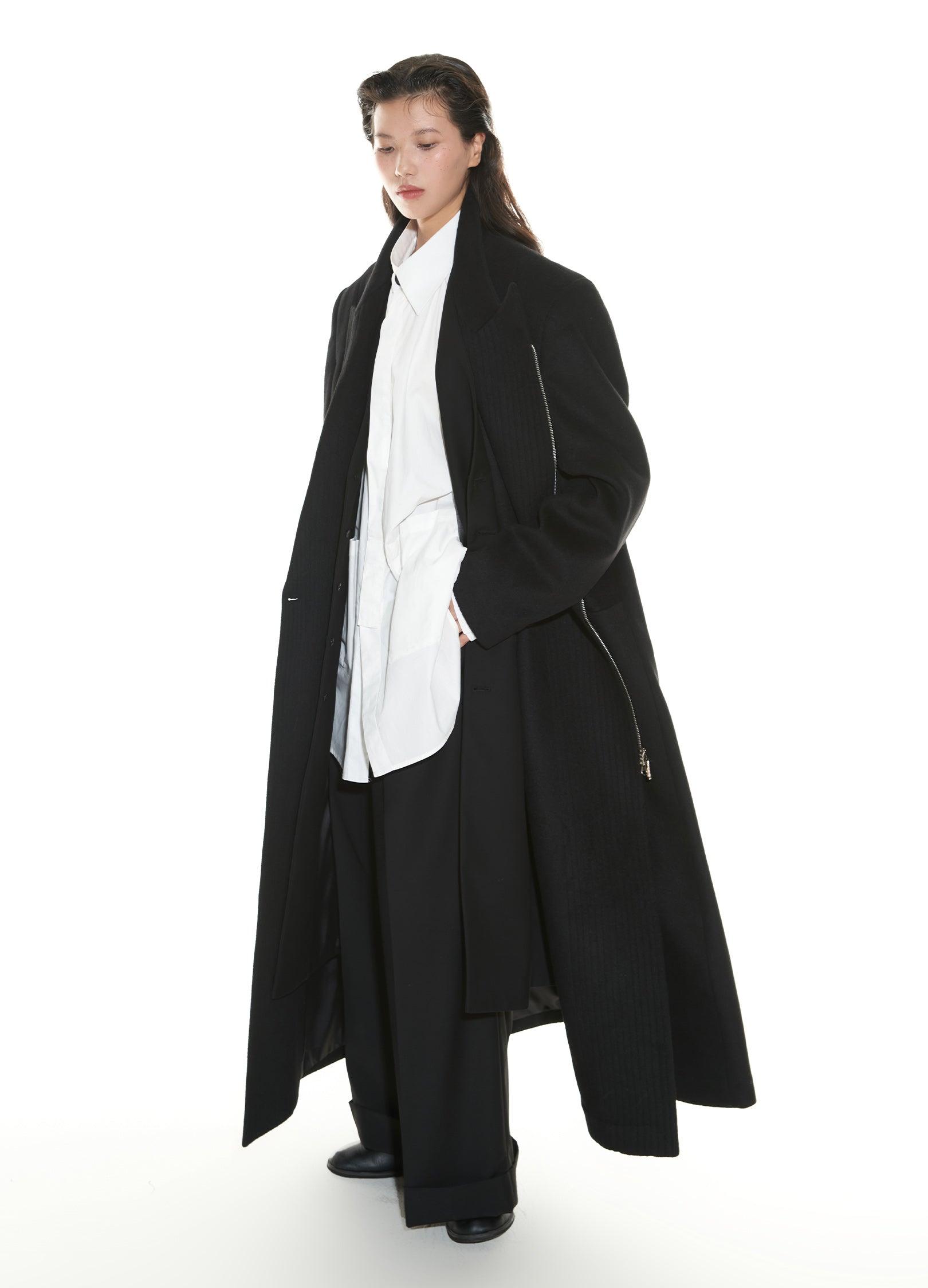 Chic Double-Breasted Wool Blend Overcoat with Metal Zipper - chiclara