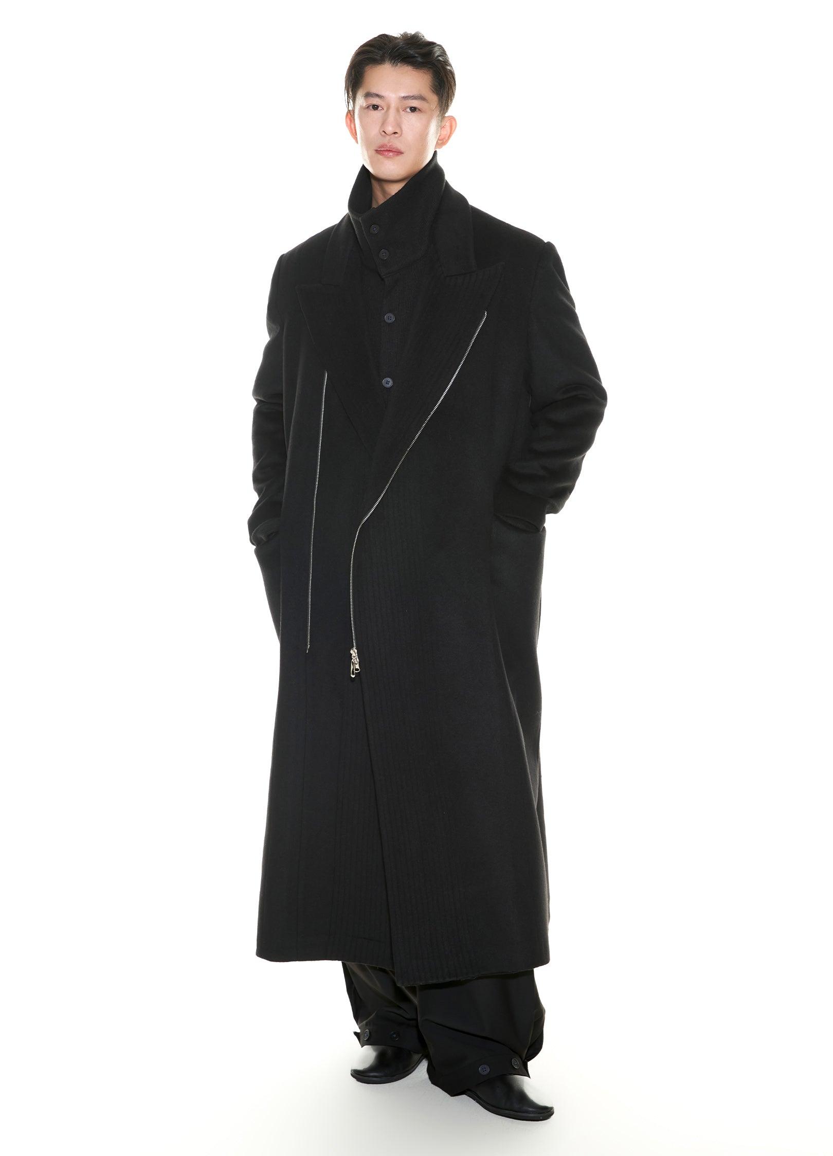 Chic Double-Breasted Wool Blend Overcoat with Metal Zipper - chiclara