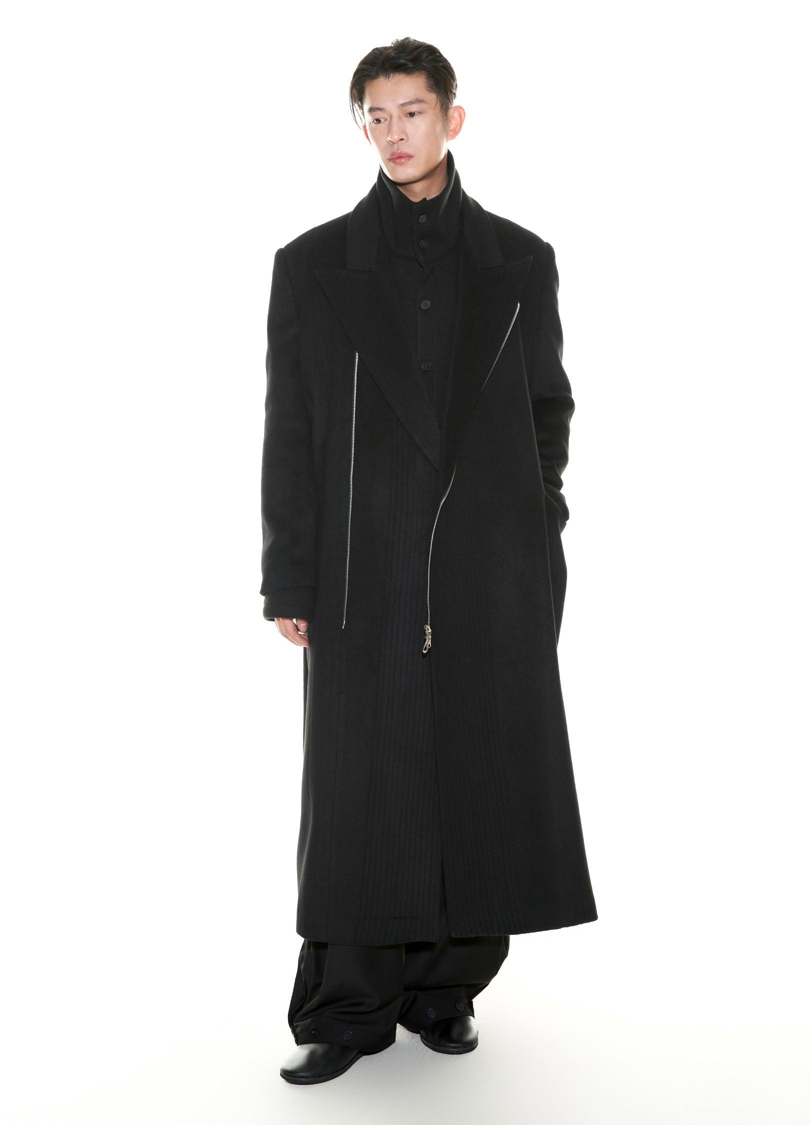 Chic Double-Breasted Wool Blend Overcoat with Metal Zipper - chiclara