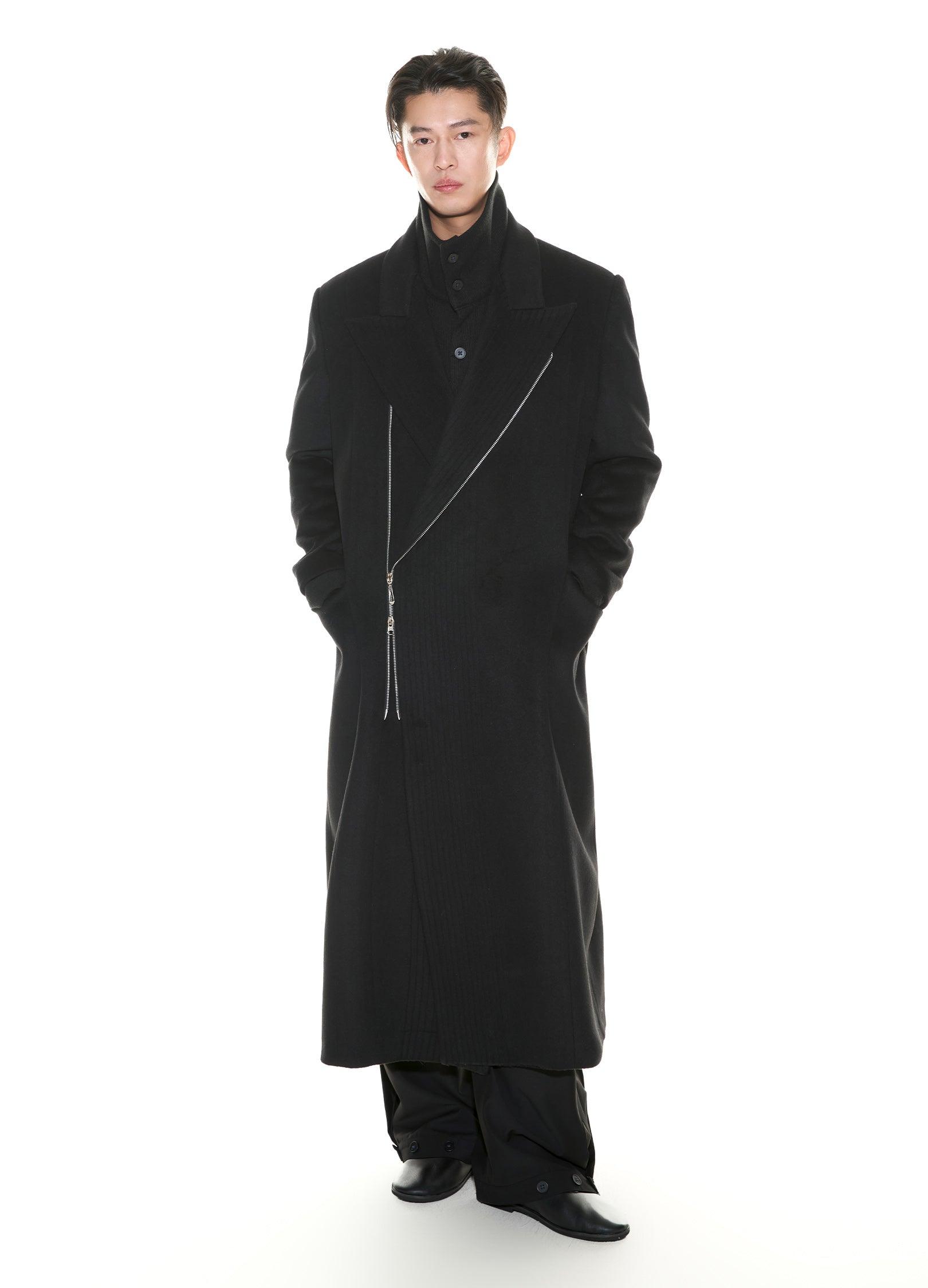 Chic Double-Breasted Wool Blend Overcoat with Metal Zipper - chiclara