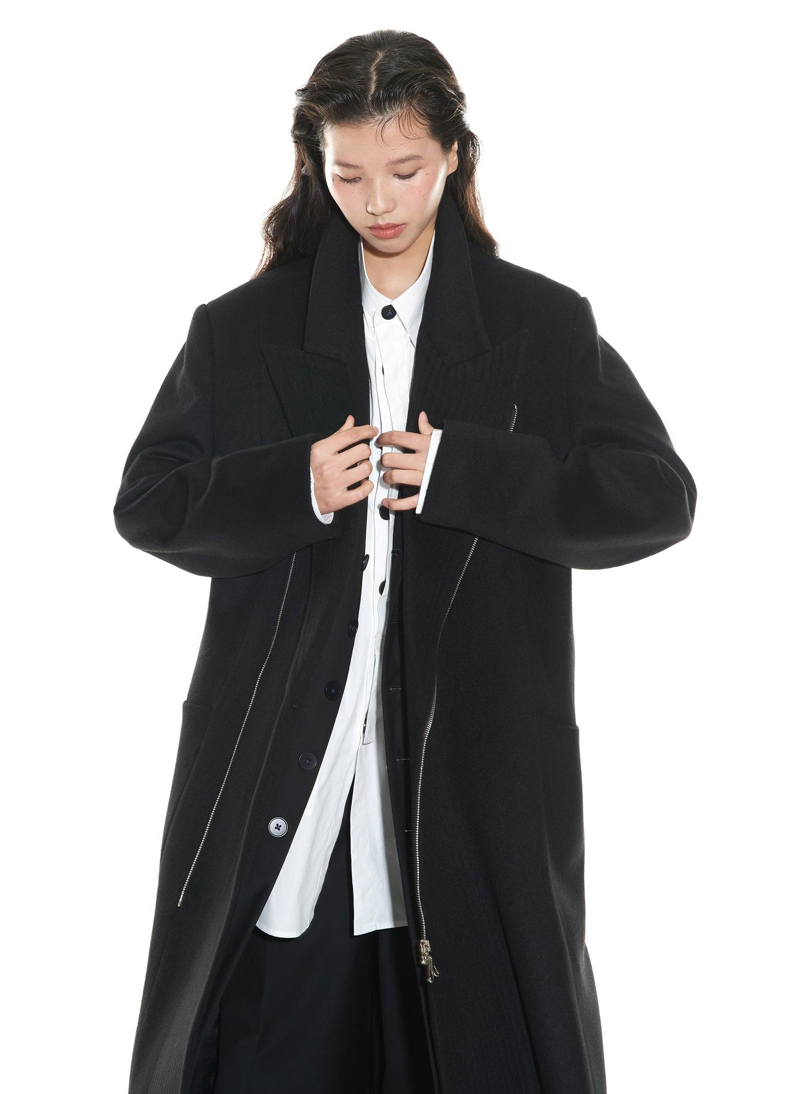 Chic Double-Breasted Wool Blend Overcoat with Metal Zipper - chiclara