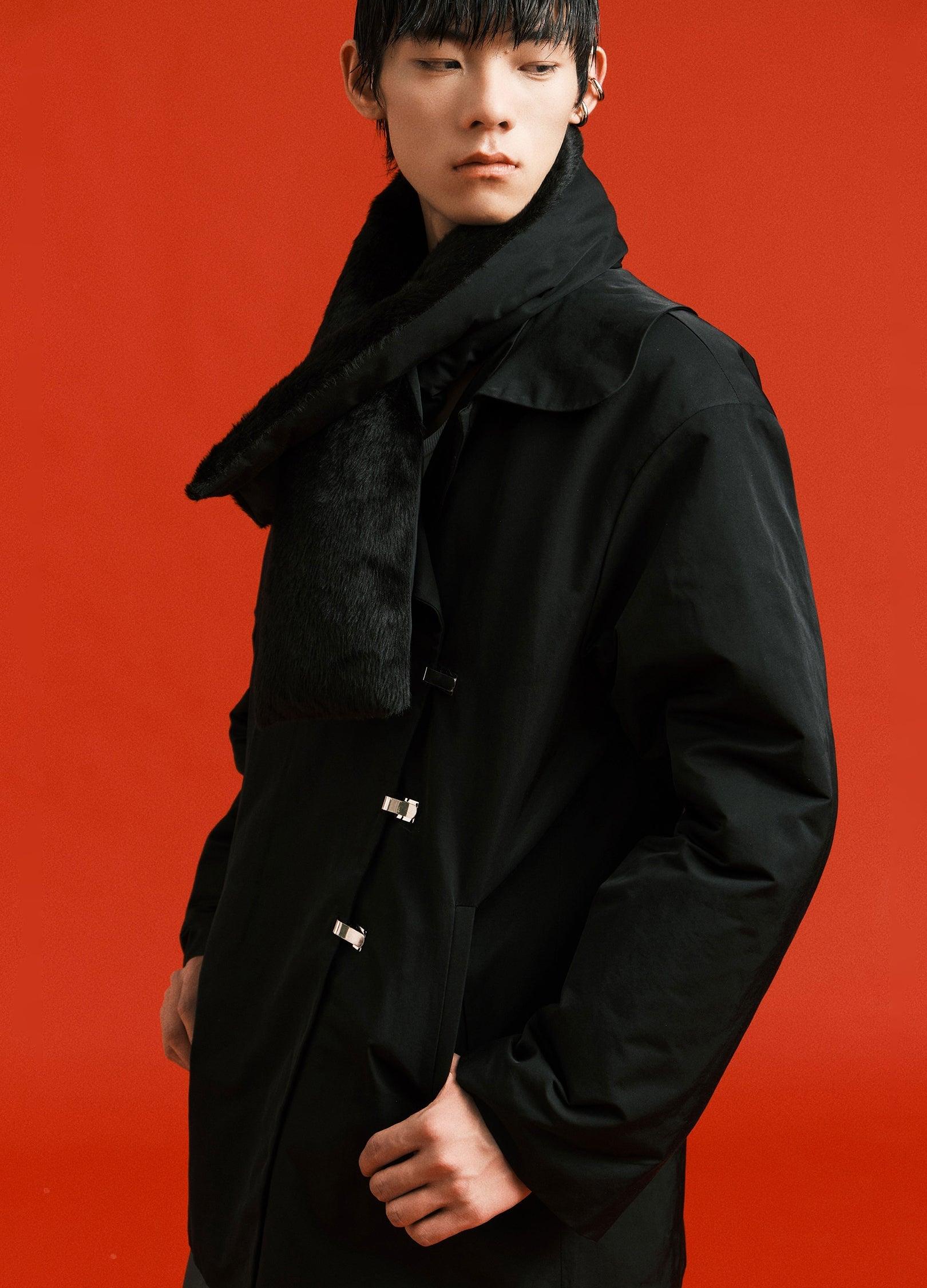 Black coat with faux fur trim sales