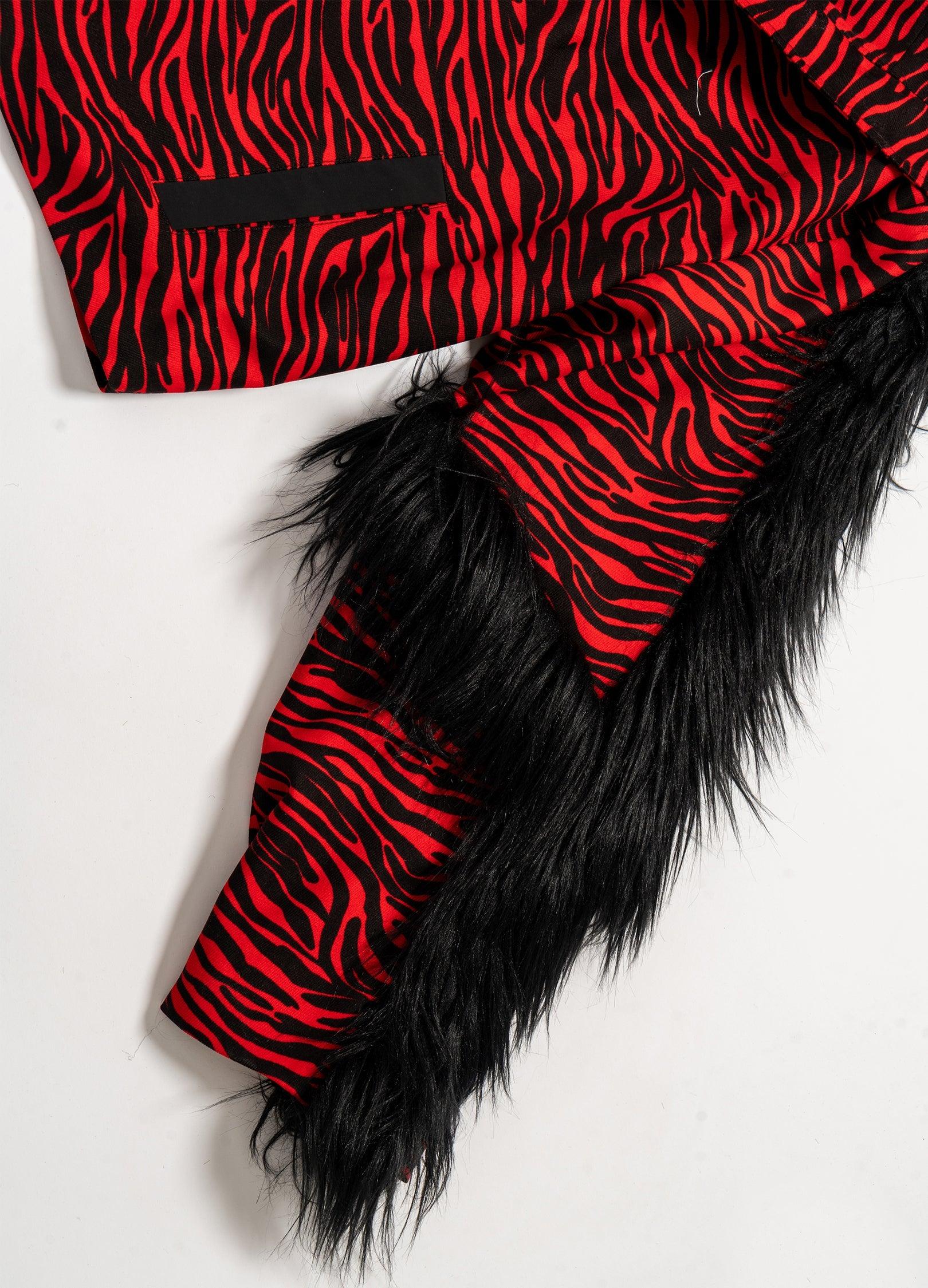 Retro Zebra Print Faux Fur Lined Puffer Jacket - chiclara