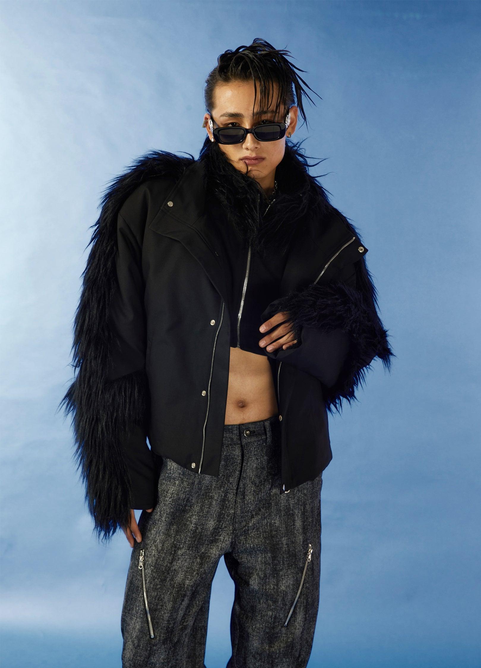 Retro Zebra Print Faux Fur Lined Puffer Jacket - chiclara