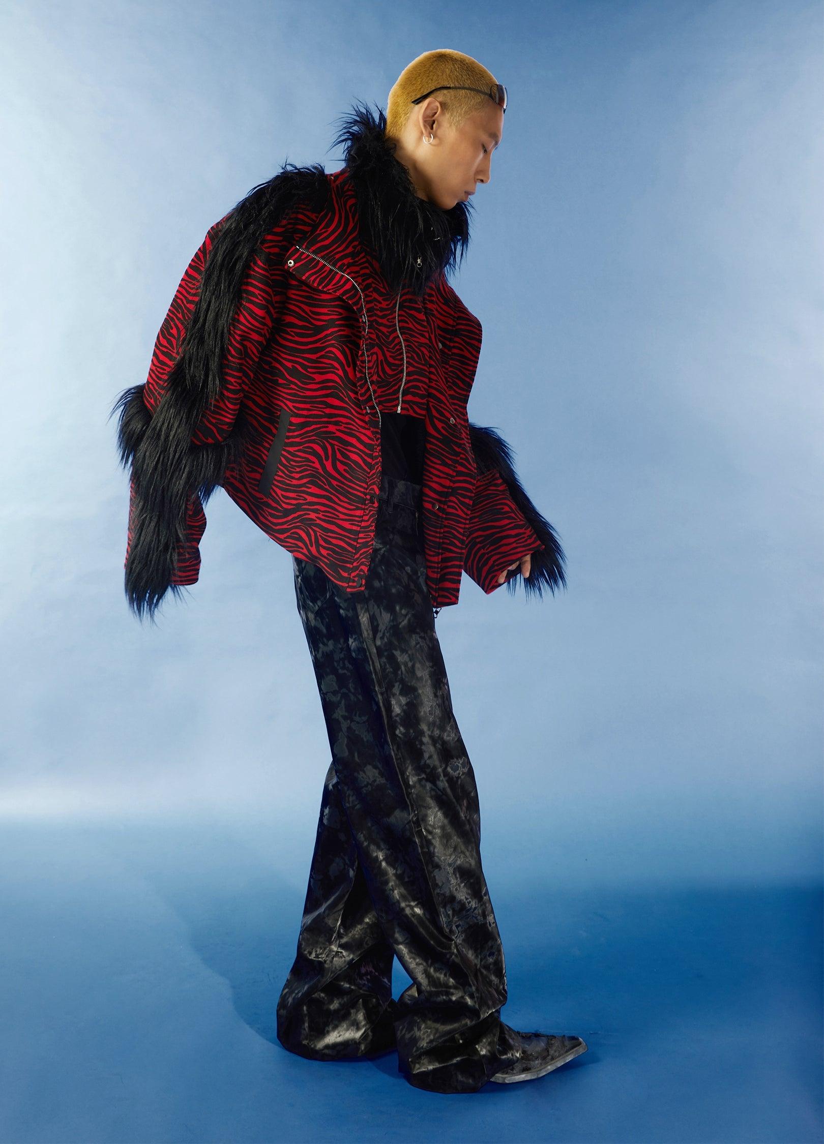 Retro Zebra Print Faux Fur Lined Puffer Jacket - chiclara