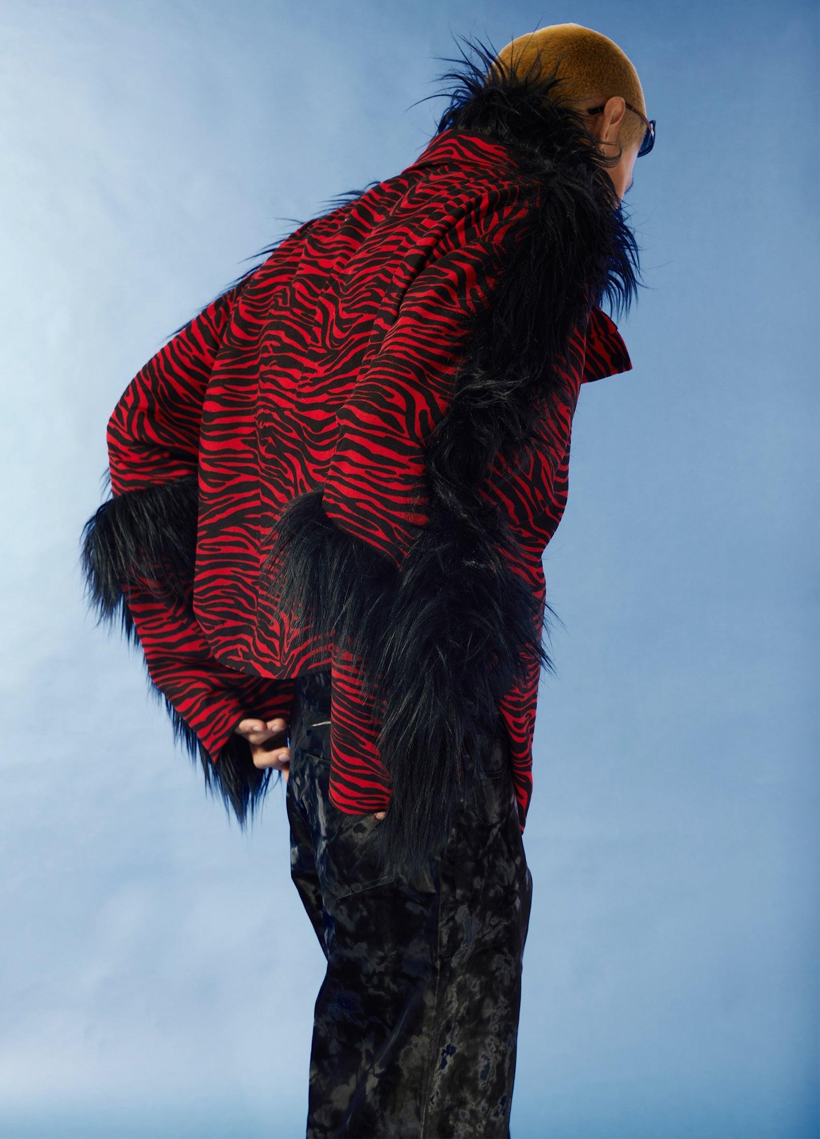 Retro Zebra Print Faux Fur Lined Puffer Jacket - chiclara