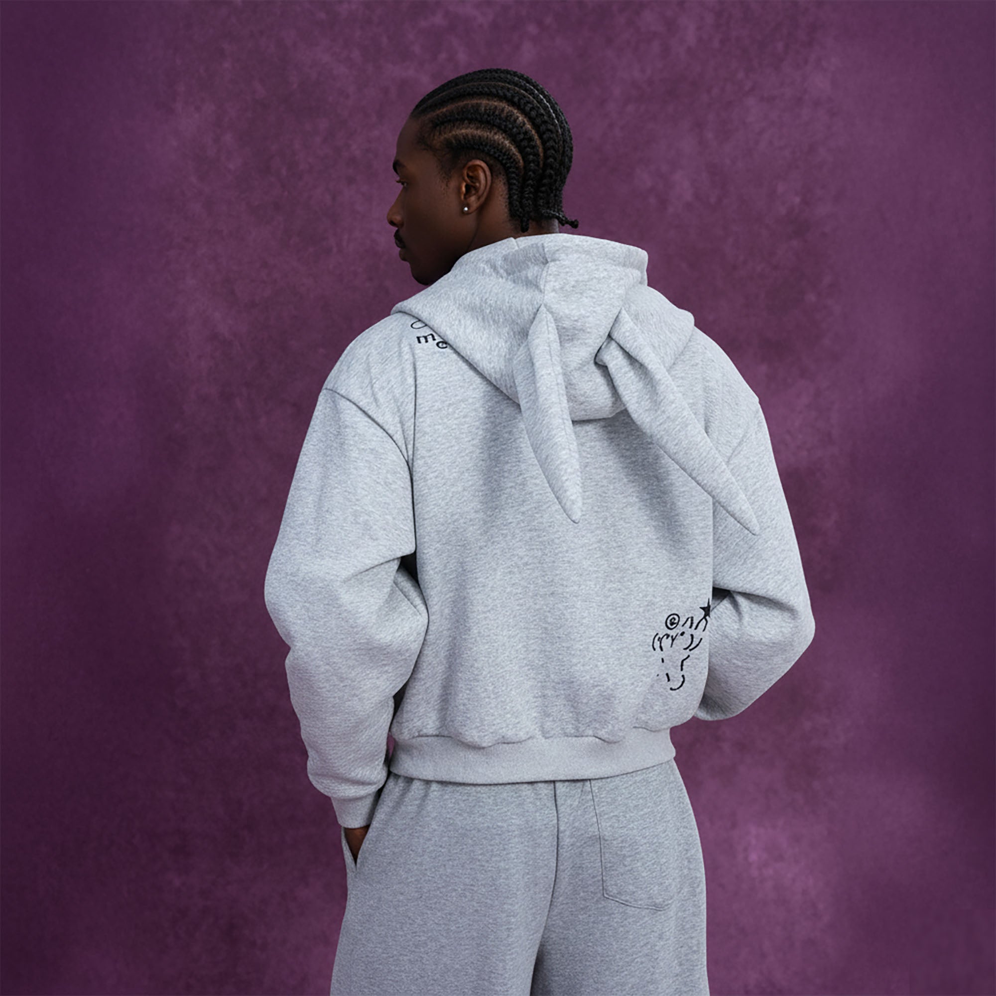 Gray Bunny Ear Zip Hoodie