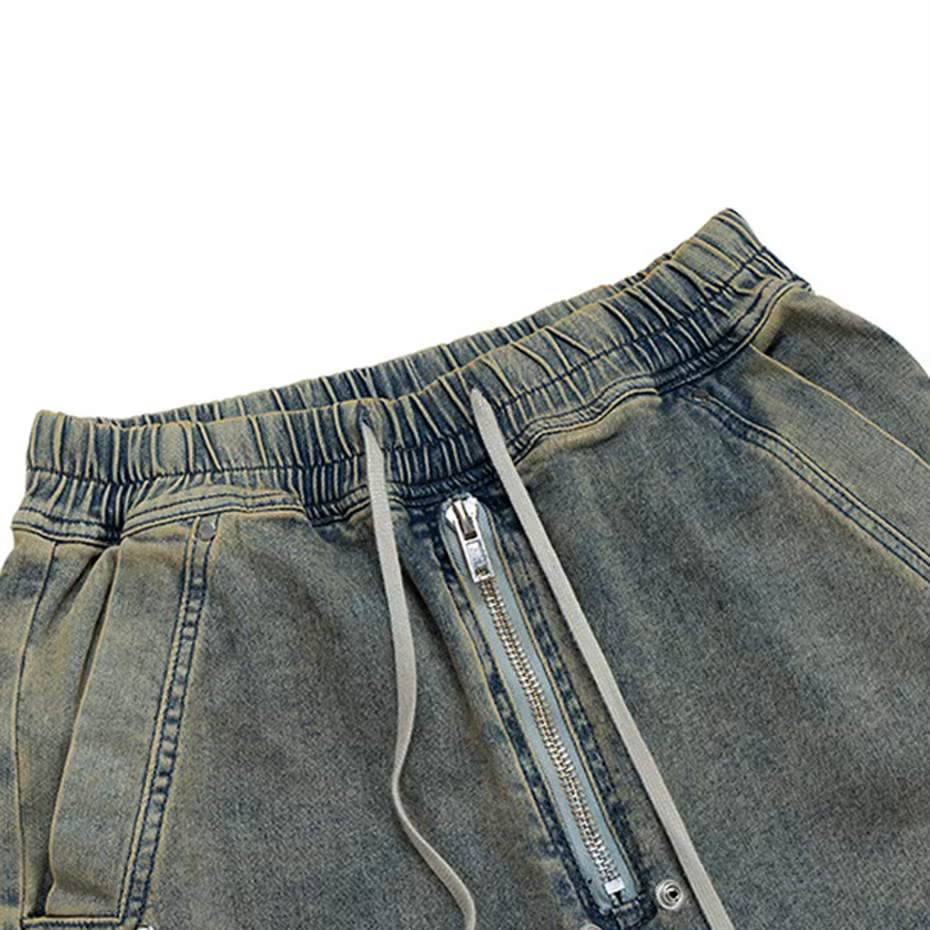 Pantalon palazzo à cordon de denim ombre