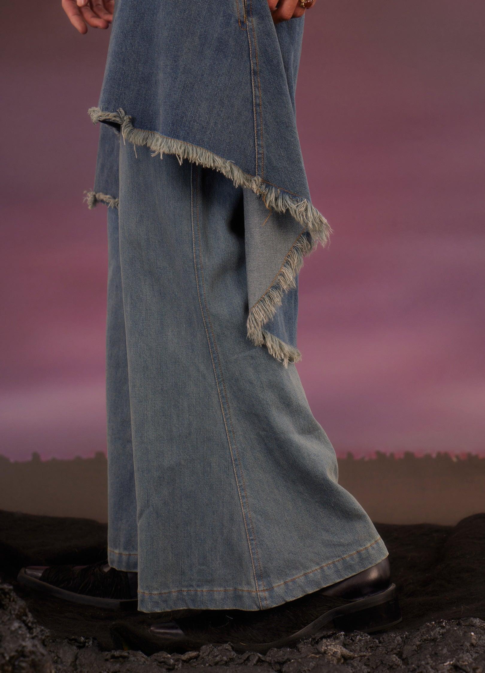 Retro Distressed Denim Flare Pants - chiclara