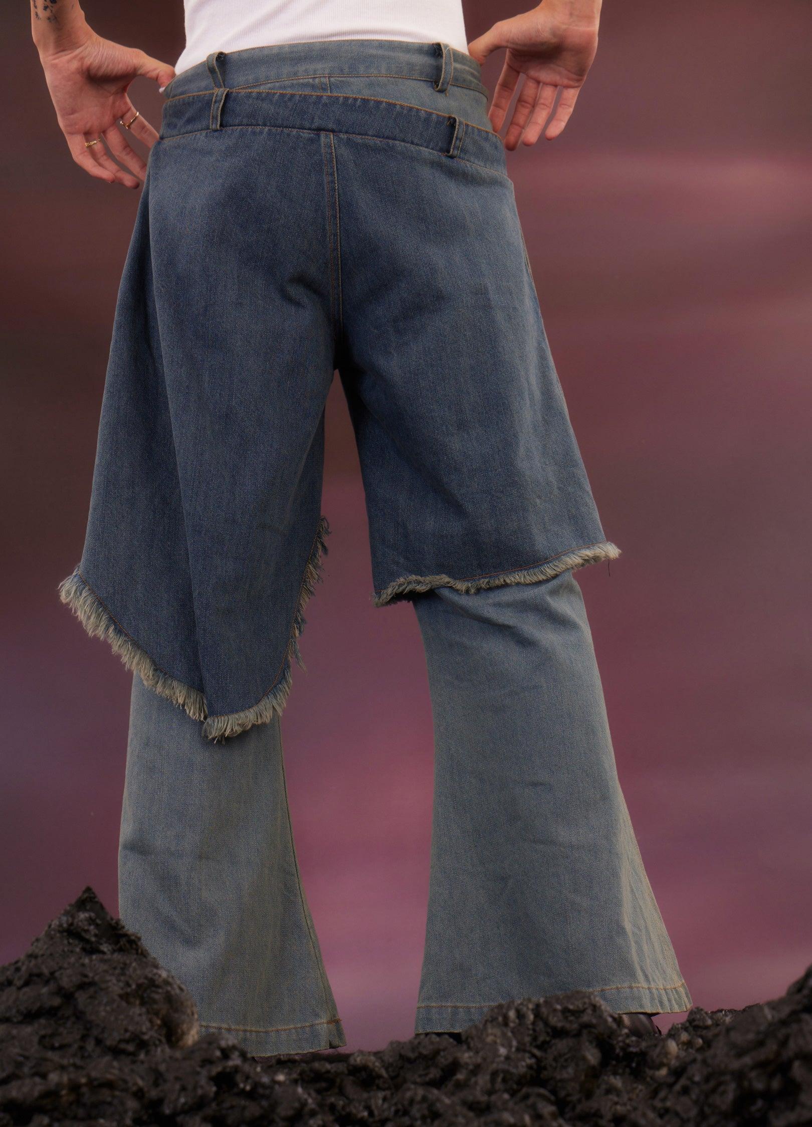 Retro Distressed Denim Flare Pants - chiclara