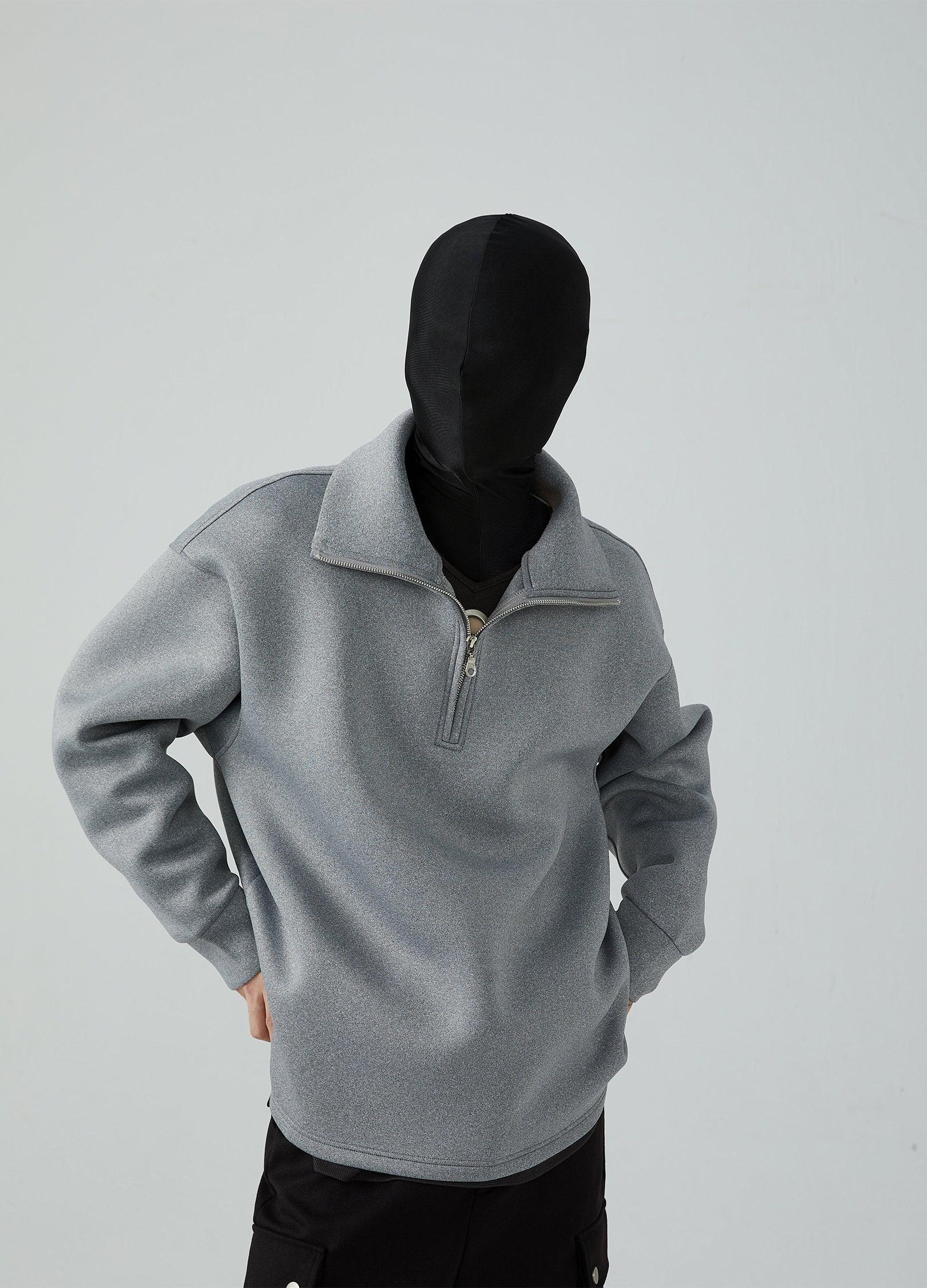 Ultra-High Neck Zip-Up Sweatshirt - chiclara