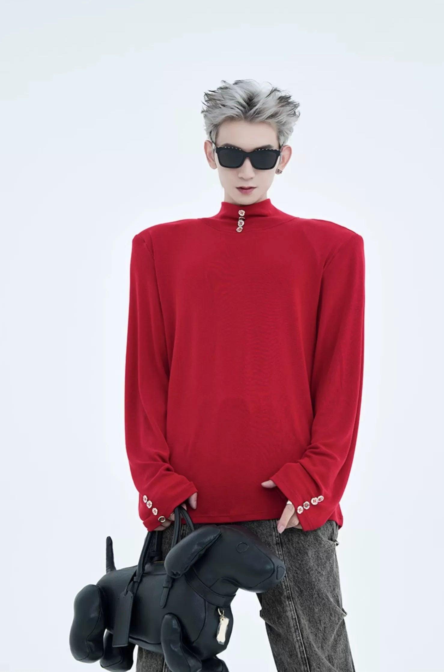 Button Detail Turtleneck T-Shirt