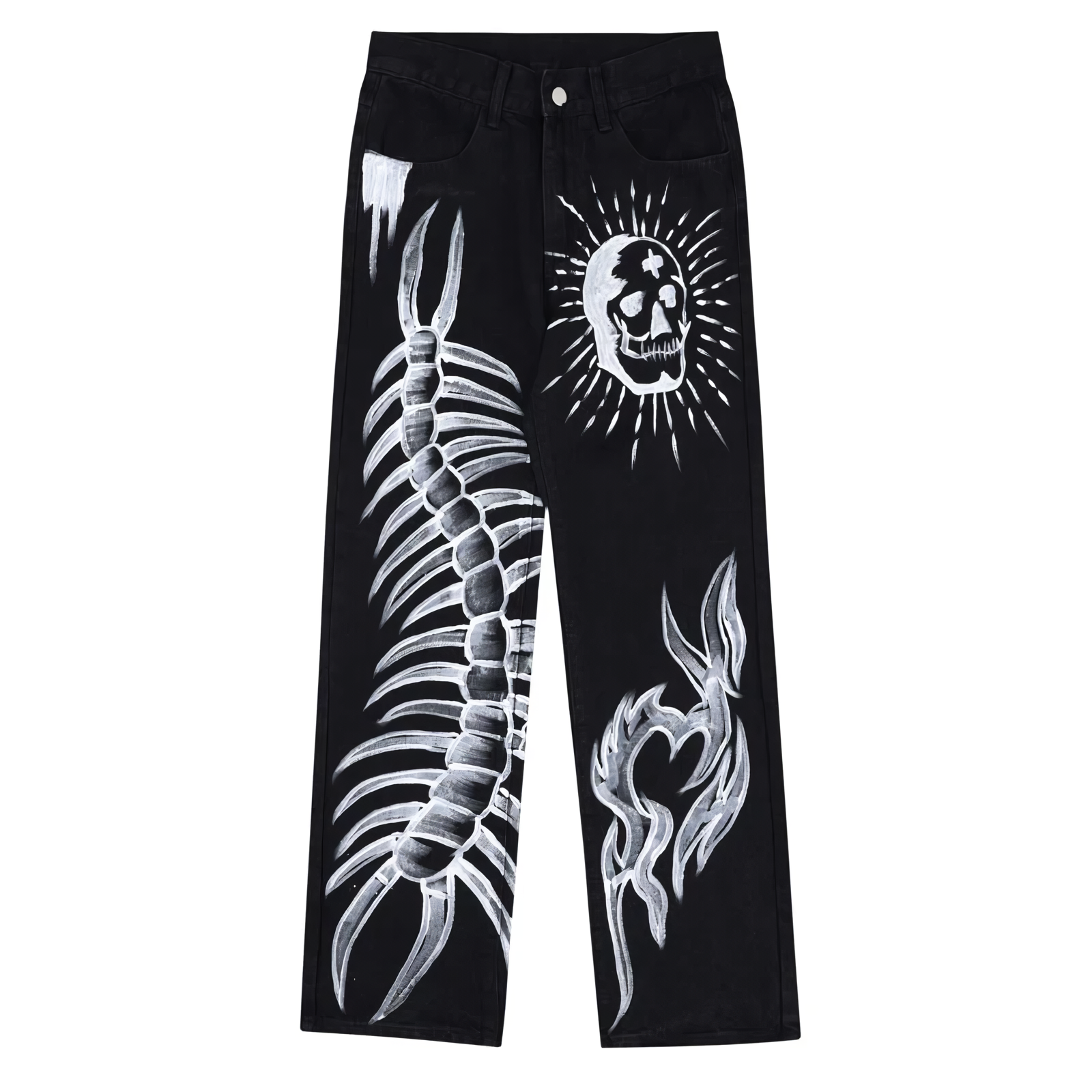 Jeans de graffiti esquelético negro