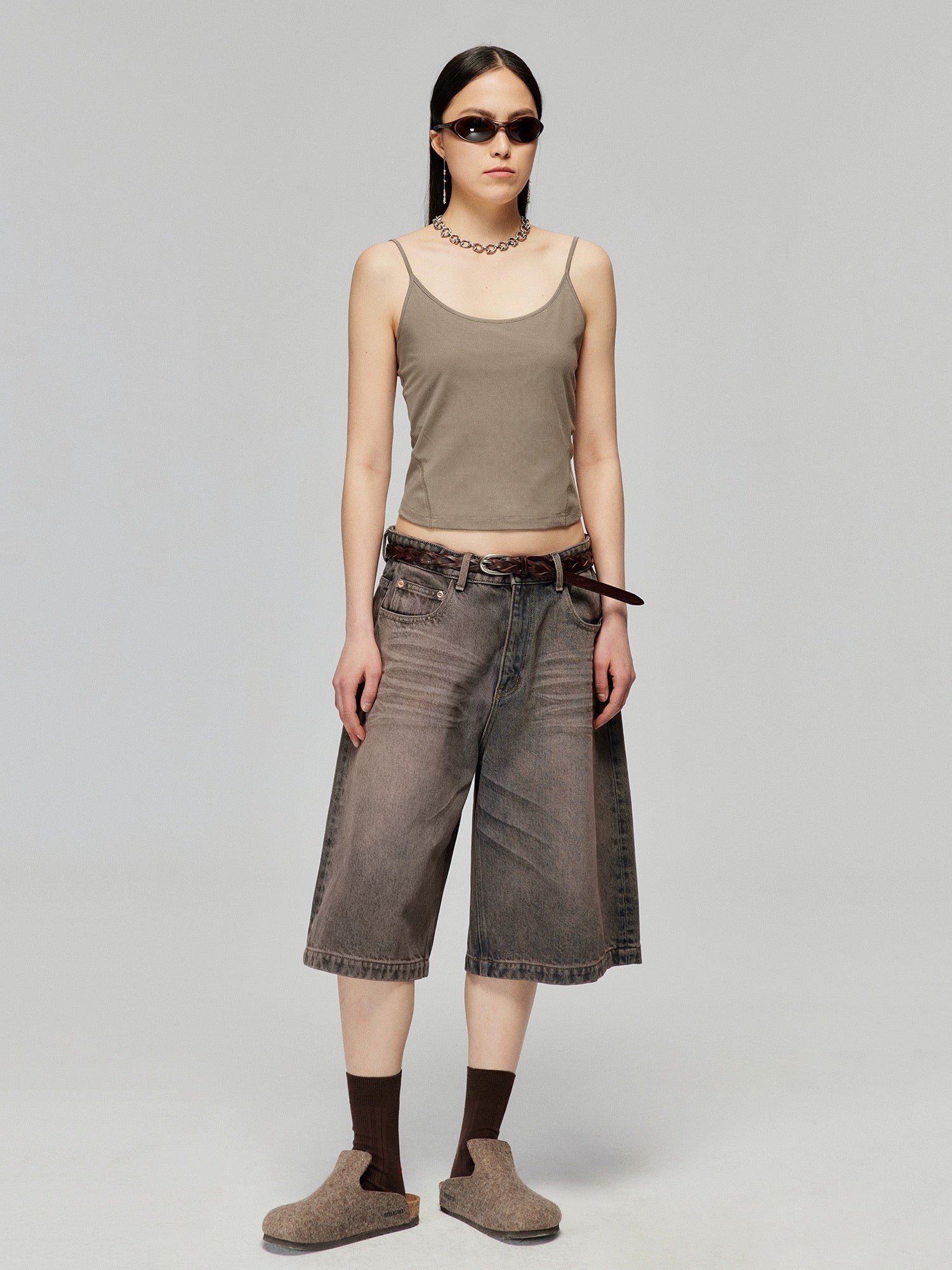 Washed Denim Wide Culotte Shorts