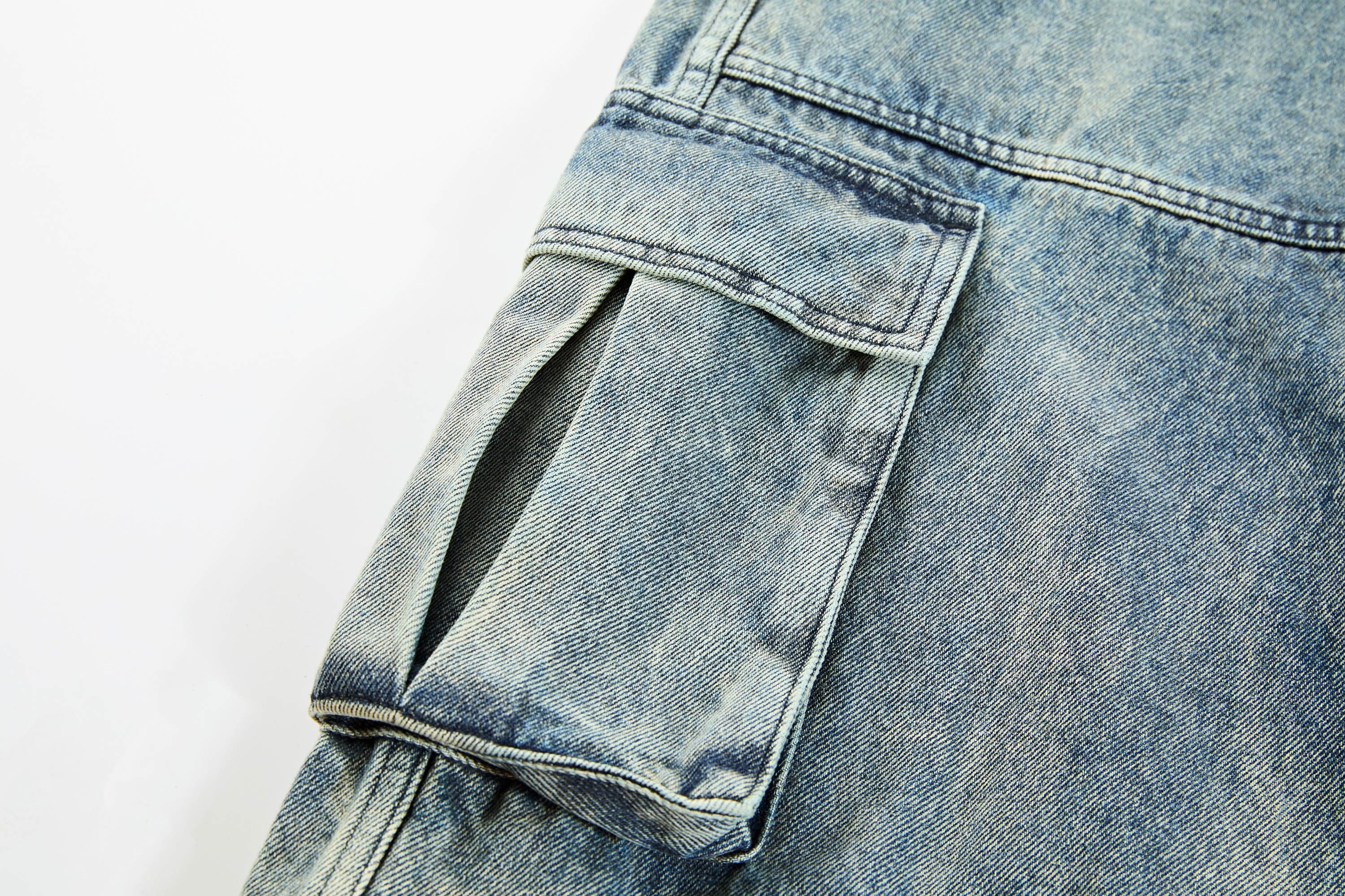 Washed Gradient Denim Cargo Jeans