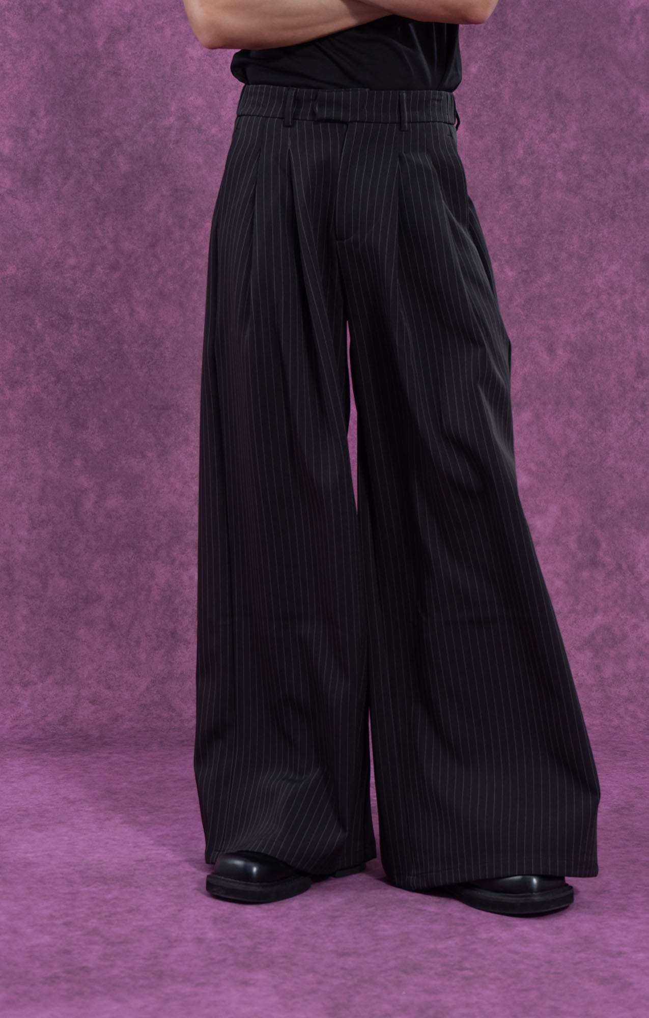 Wide-Leg Pinstripe Suit Trousers