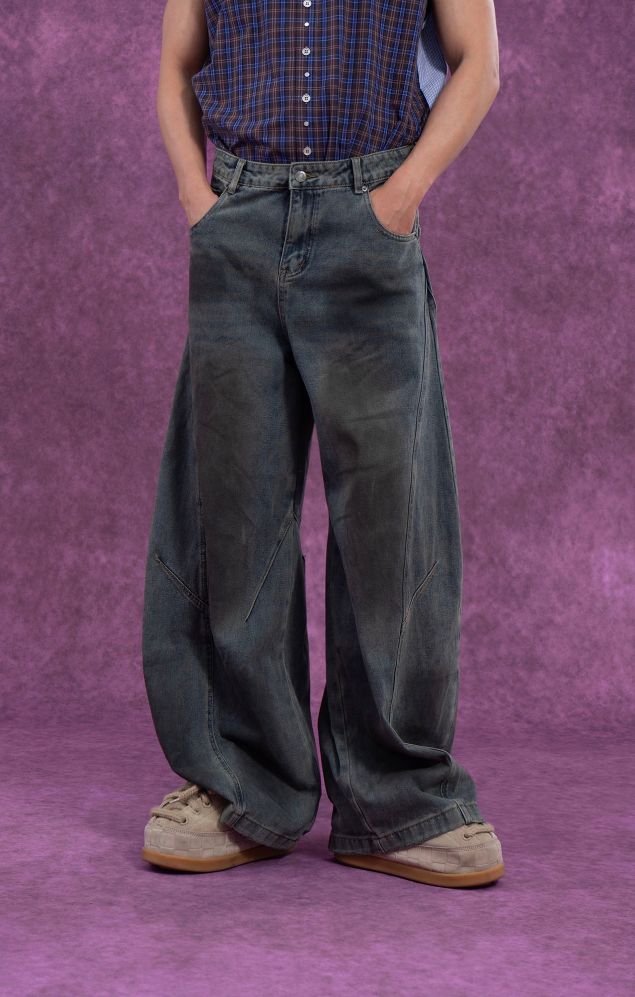 Distressed Washed Black Wide-Leg Jeans