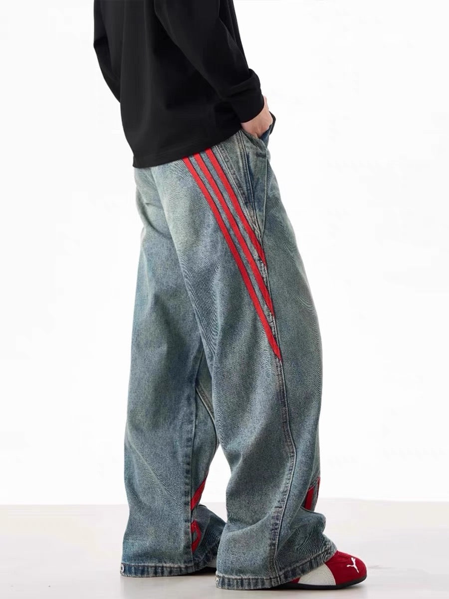 Two-Tone Faded Denim Pants