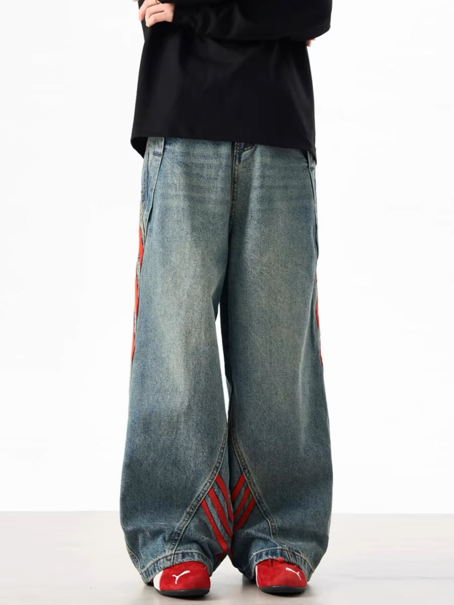 Two-Tone Faded Denim Pants