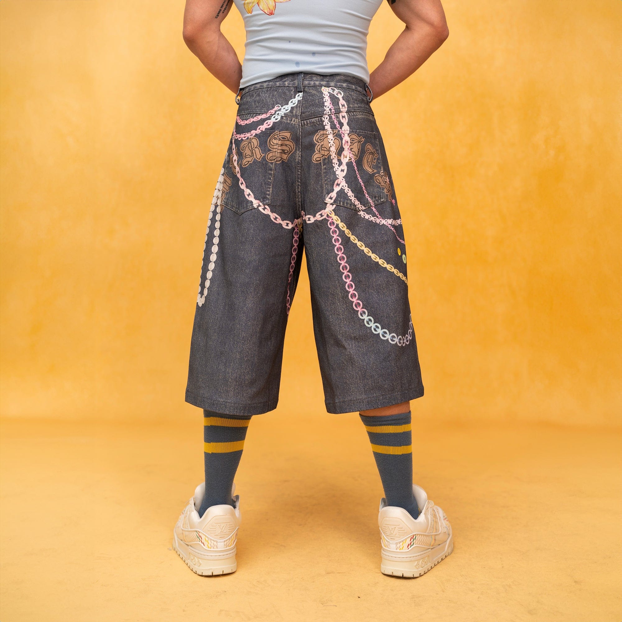 Pastel Charm Chain Denim Shorts