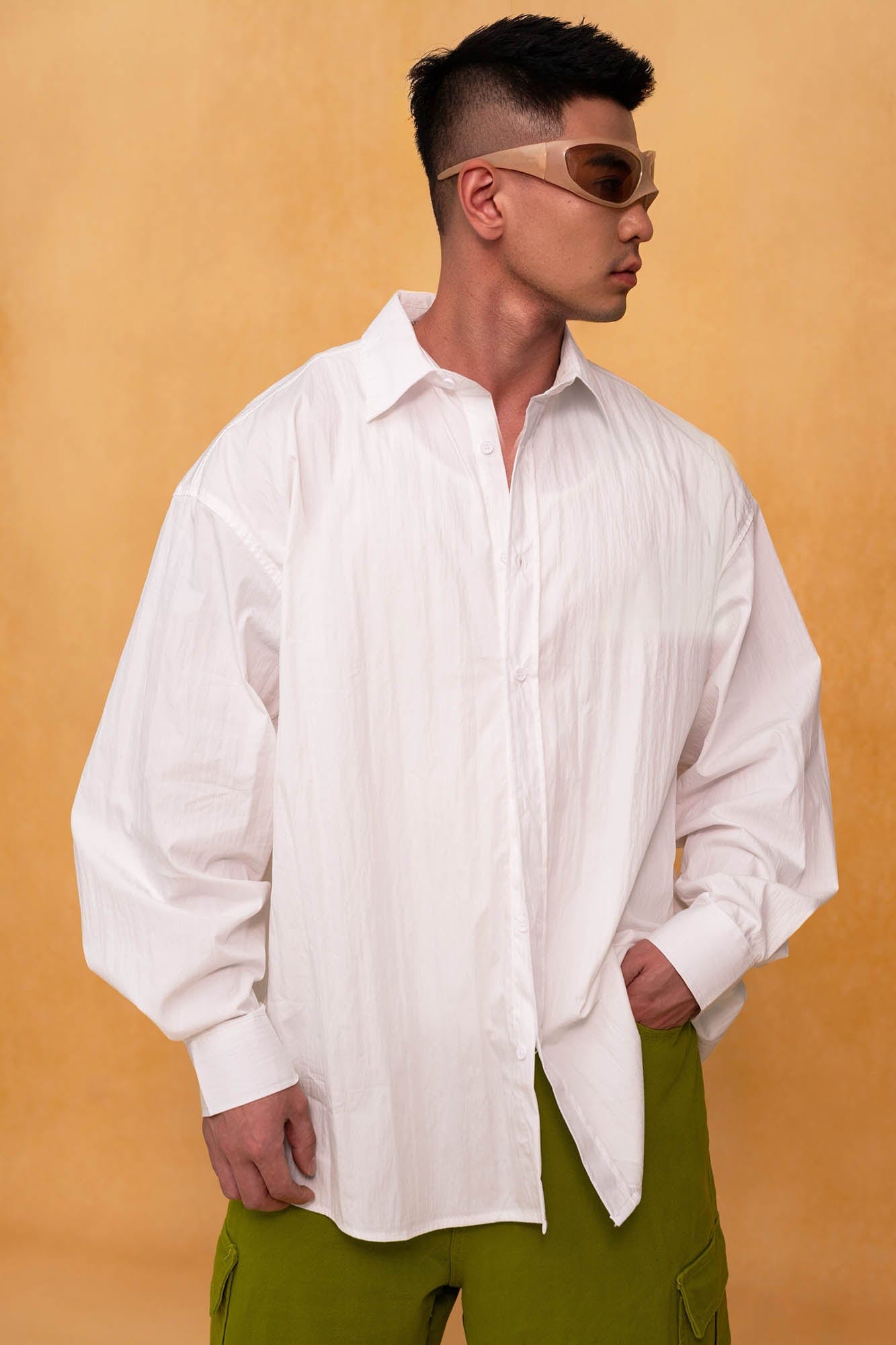 Oversized Crinkled Button-Up Shirt
