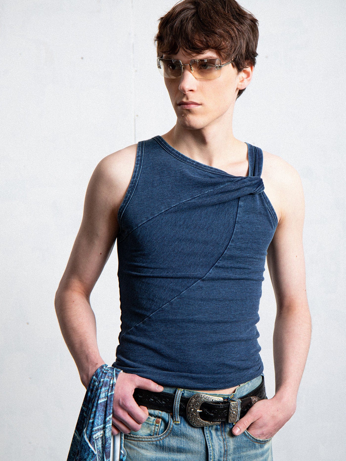 Asymmetrical Navy Tank Top