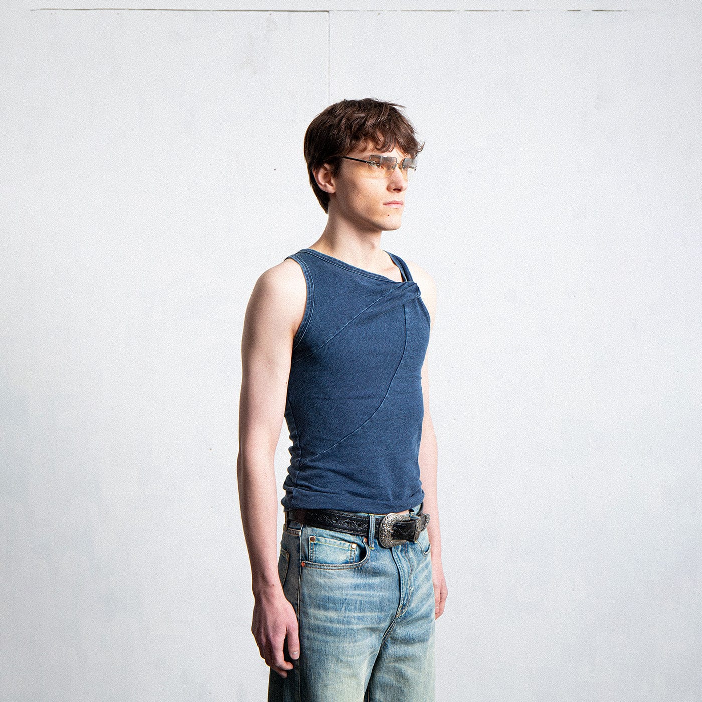 Asymmetrical Navy Tank Top