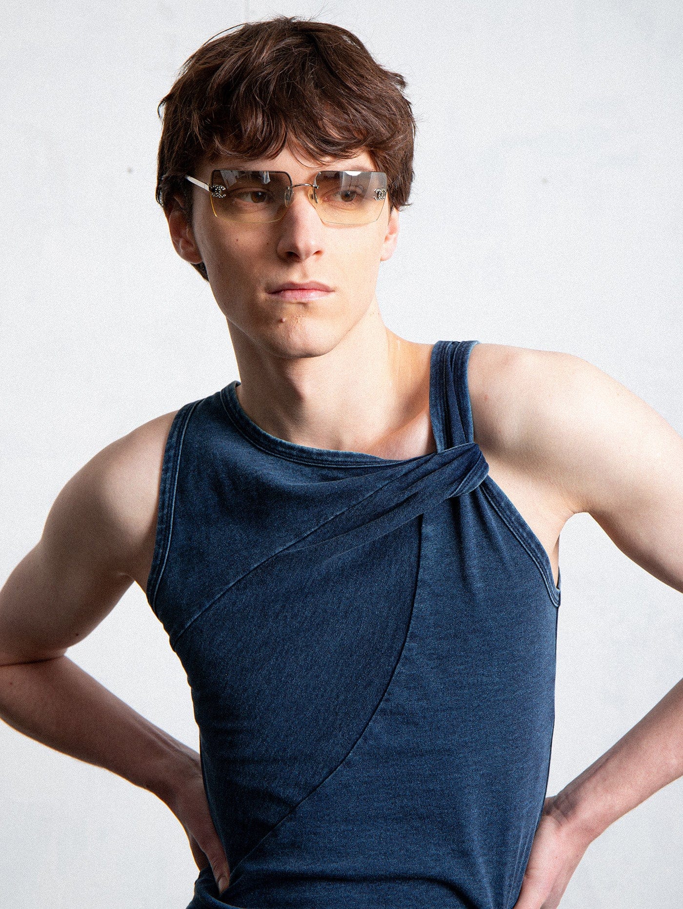 Asymmetrical Navy Tank Top