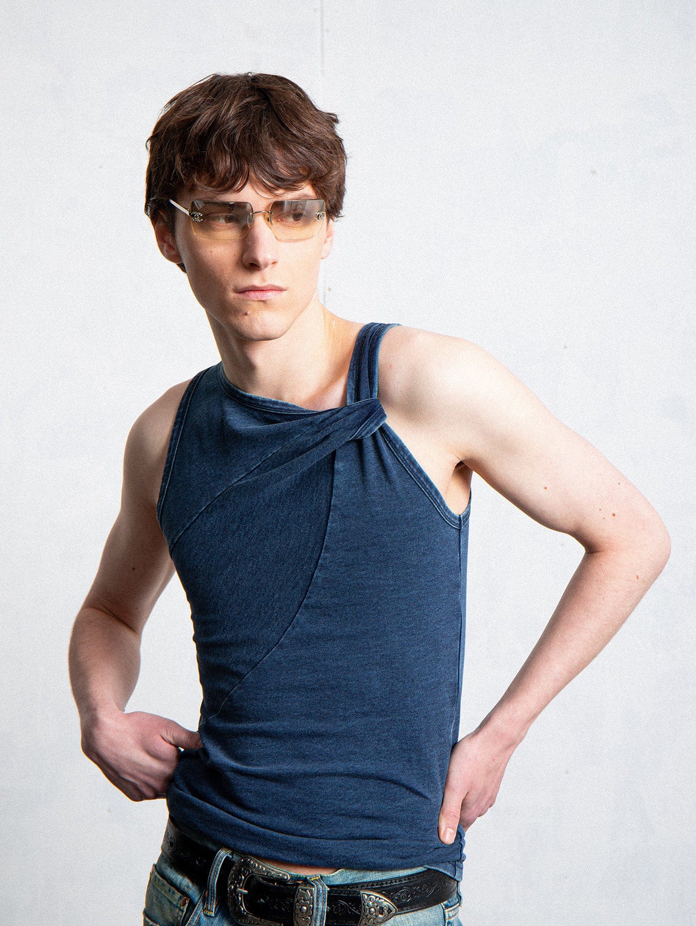 Asymmetrical Navy Tank Top