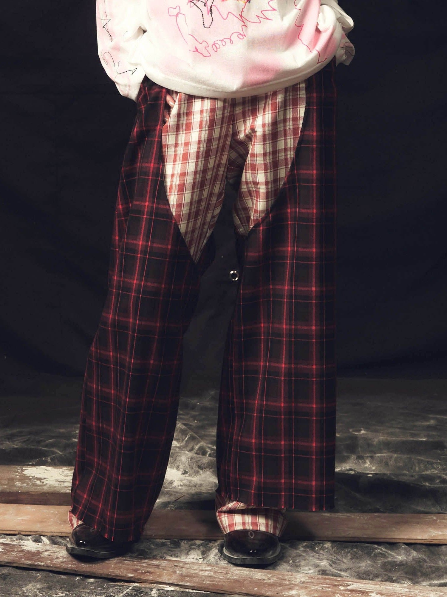 Dual Plaid Wide Leg Pants