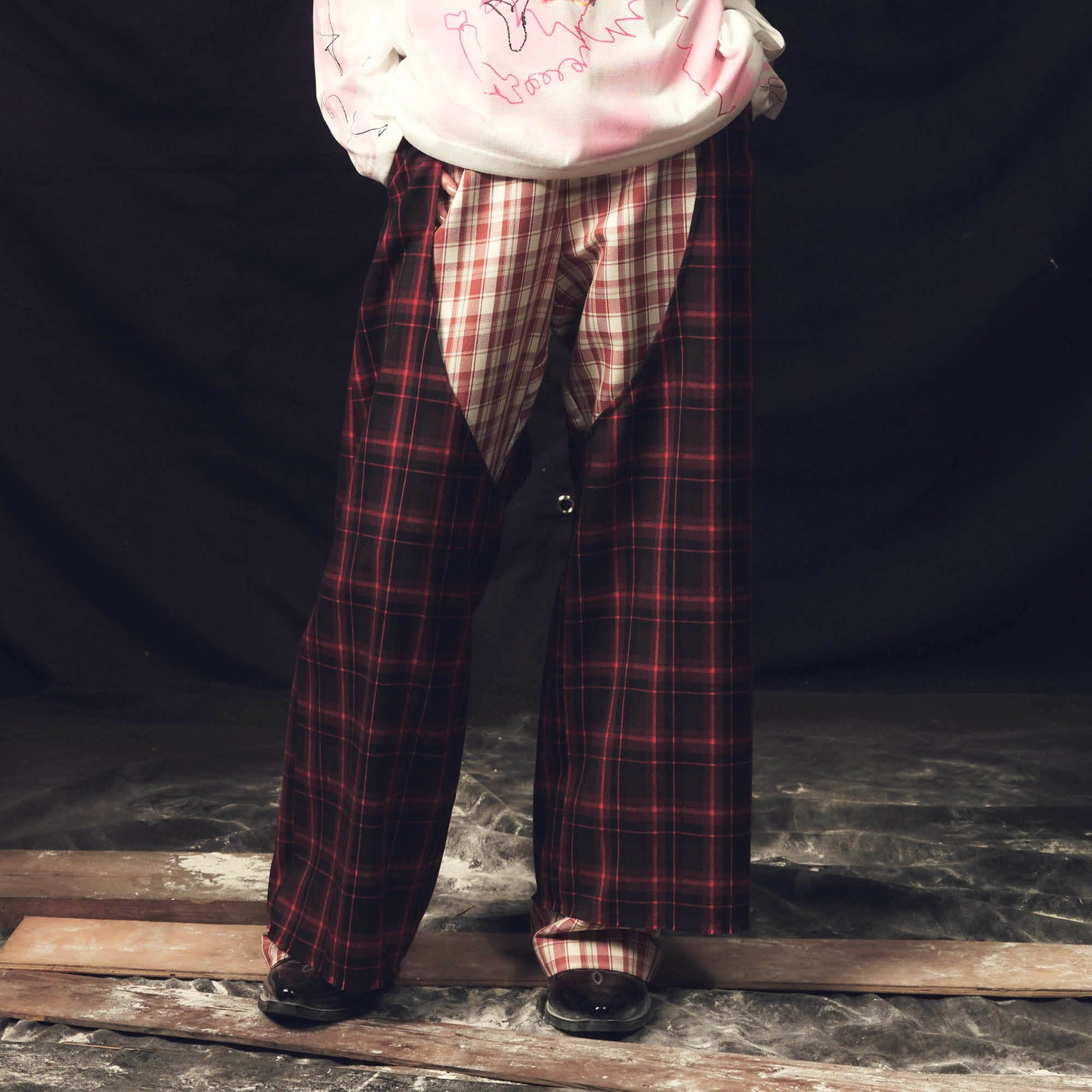 Dual Plaid Wide Leg Pants