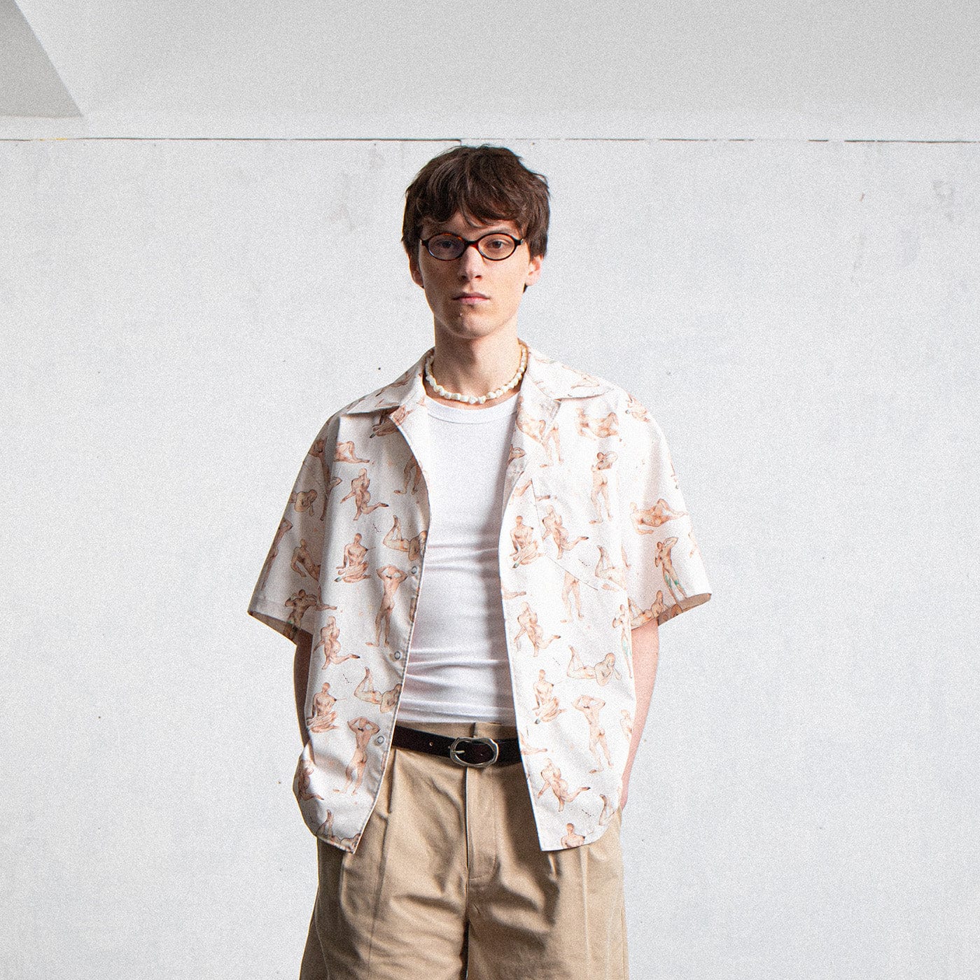 Figure Print Camp Collar Shirt