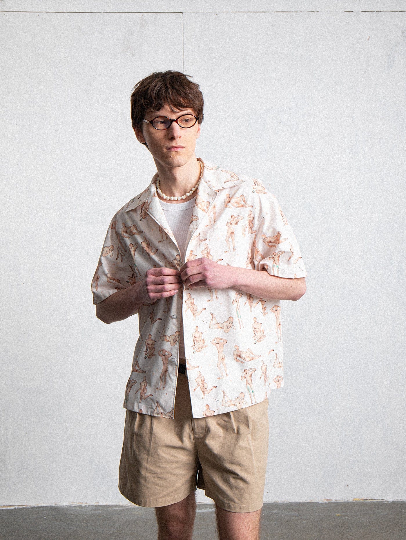 Figure Print Camp Collar Shirt