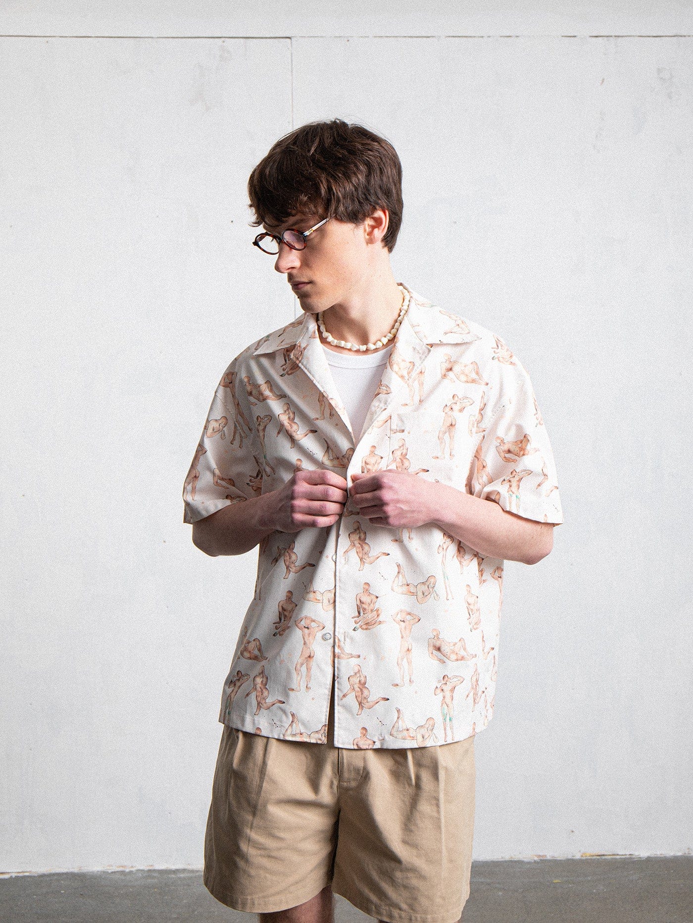 Figure Print Camp Collar Shirt