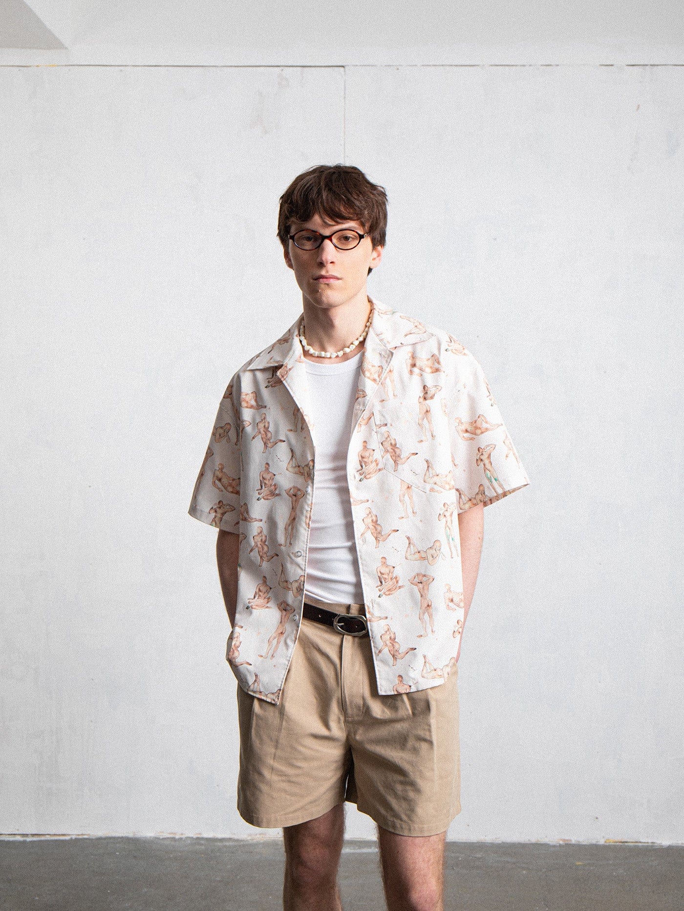 Figure Print Camp Collar Shirt