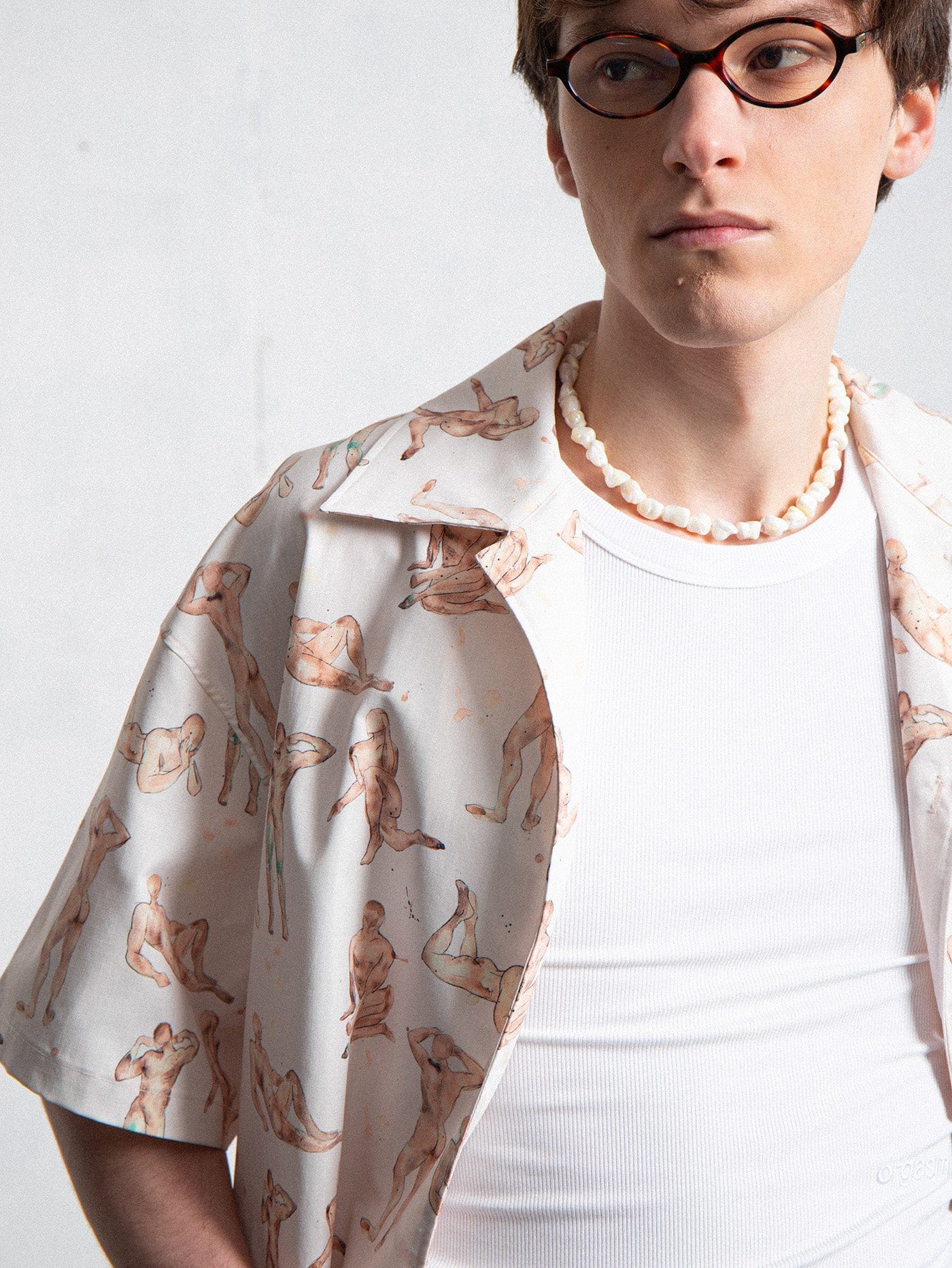 Figure Print Camp Collar Shirt