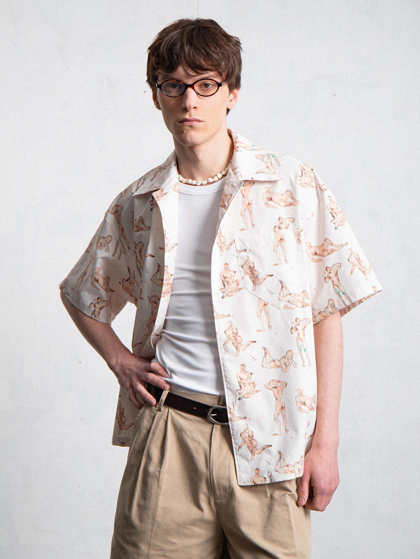 Figure Print Camp Collar Shirt