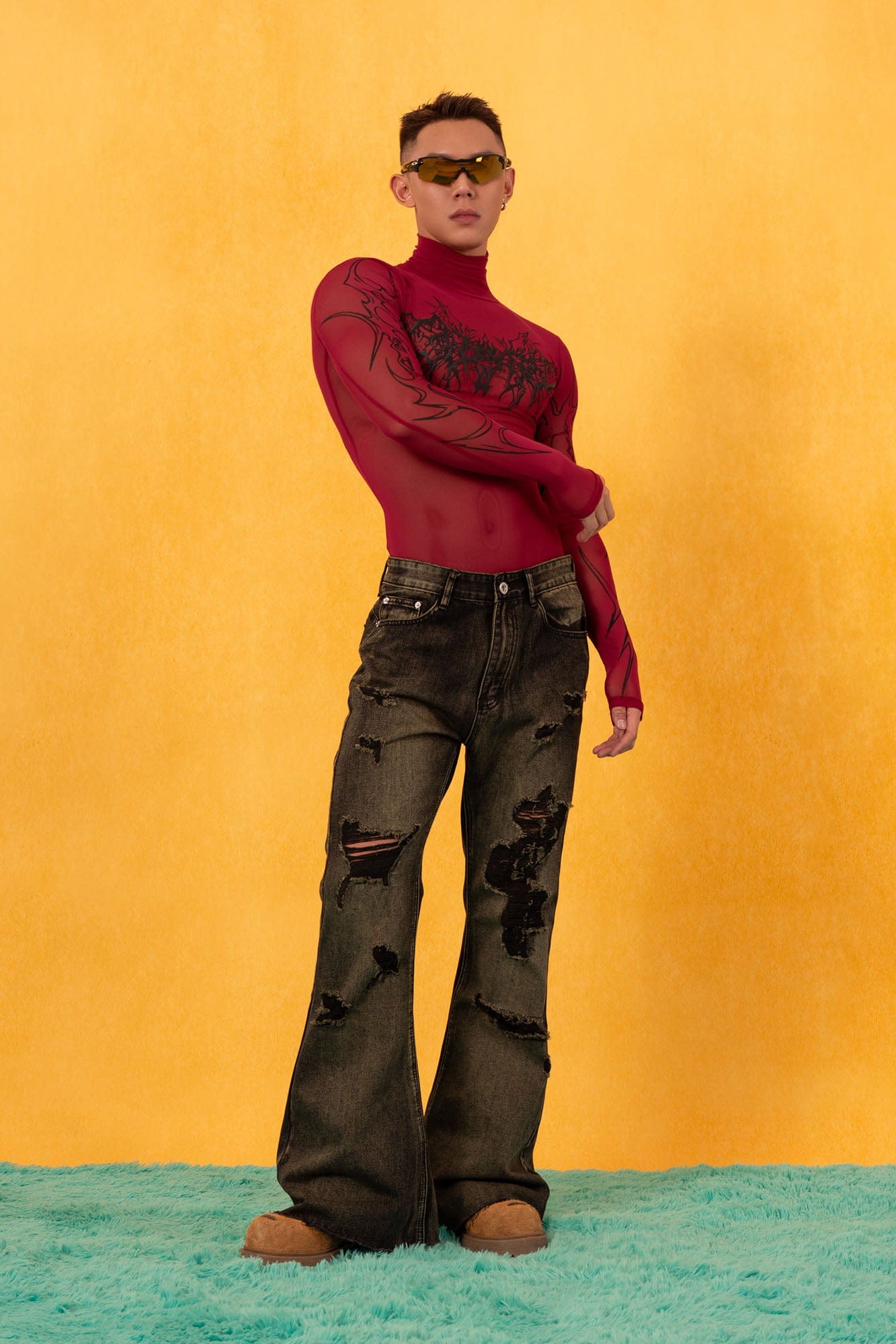 Abstract Gothic Sheer Mesh Graphic Top