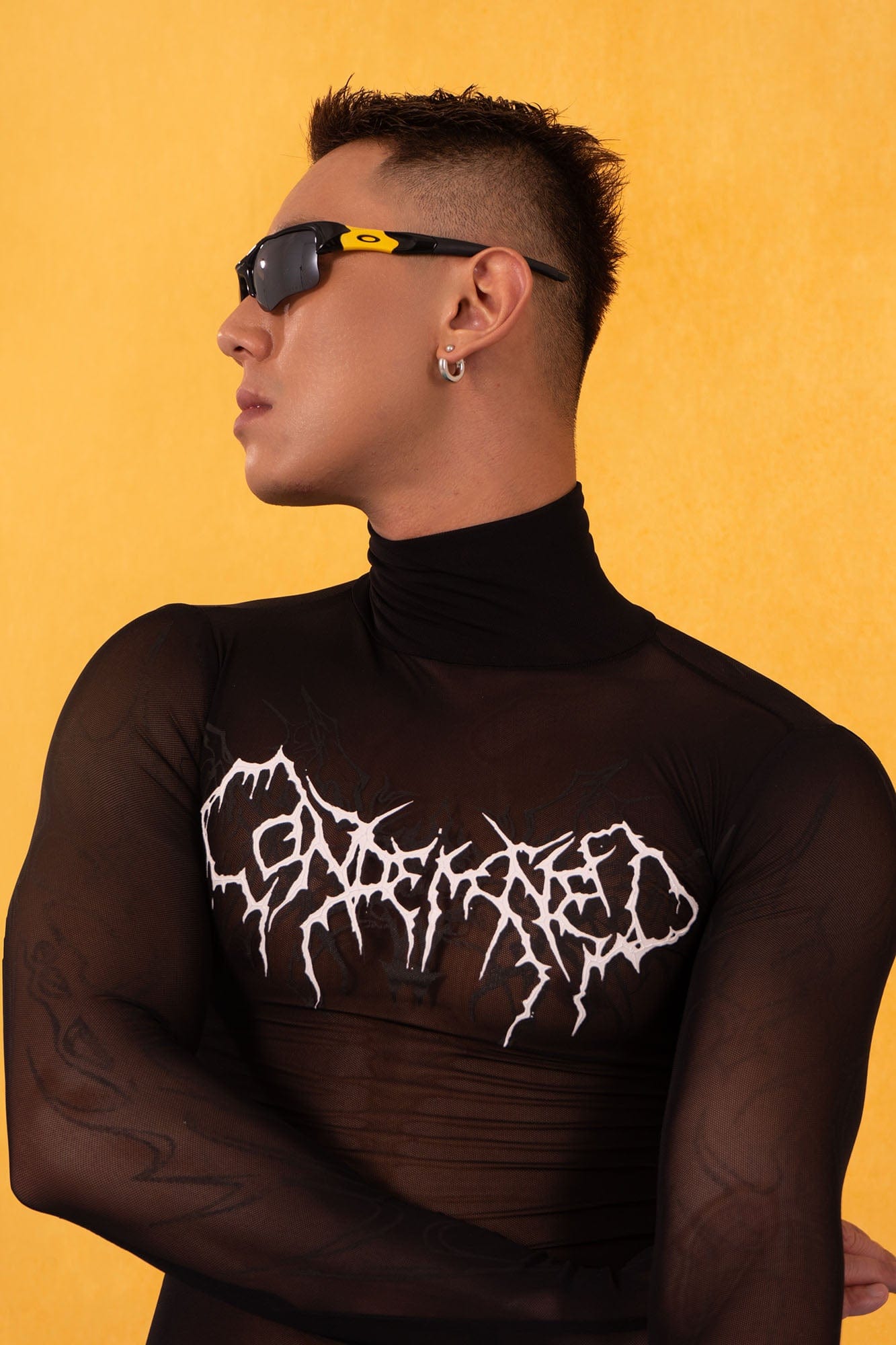 Abstract Gothic Sheer Mesh Graphic Top