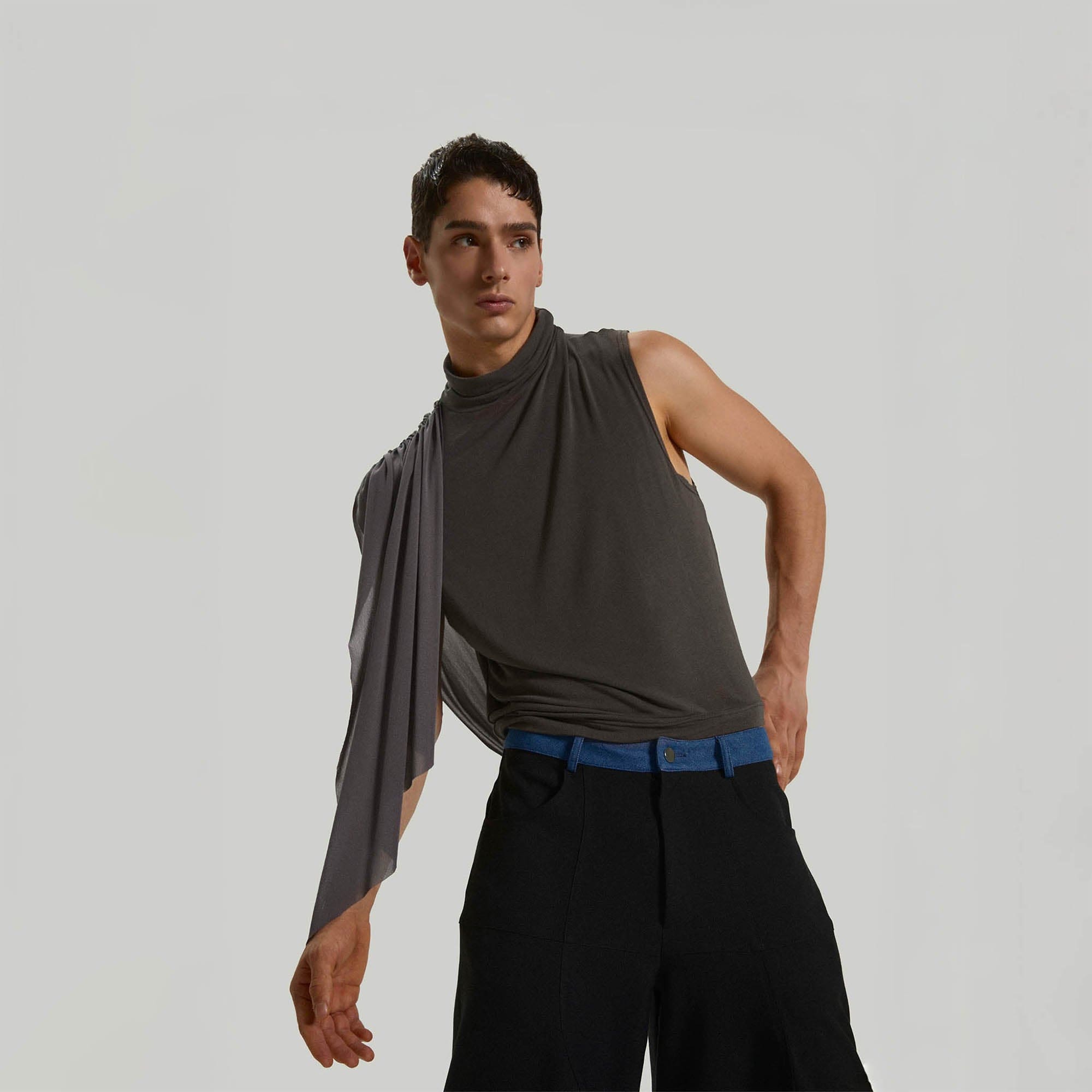 Draped Turtleneck Tank Top