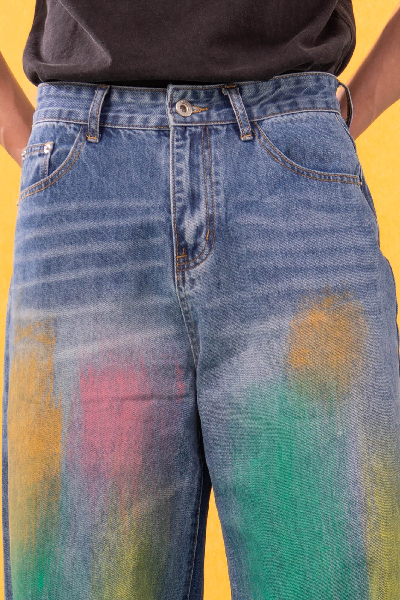 Multicolor Spray Paint Effect Wide-Leg Jeans
