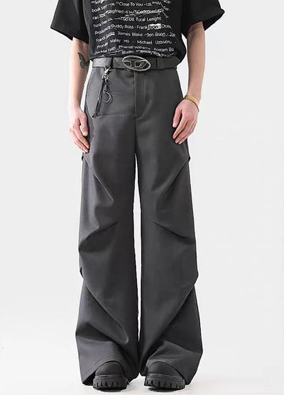 Avant-Garde Wide-Leg Draped Black Trousers