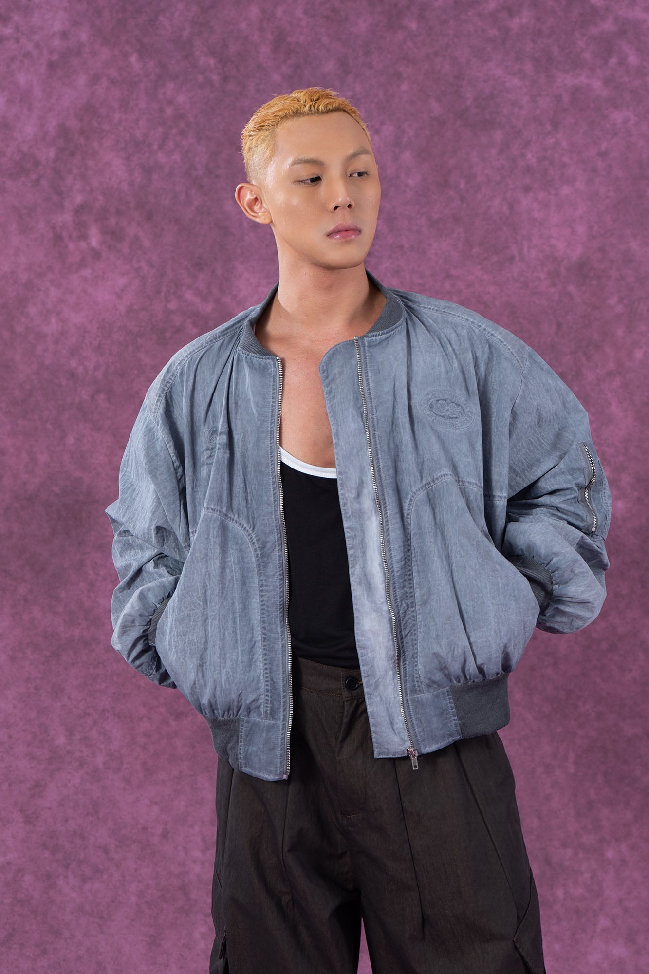 Cropped Crinkled Bomber Jacket